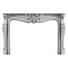 Louis XV Style Carrara Marble Fireplace Surround in the Rococo Manner