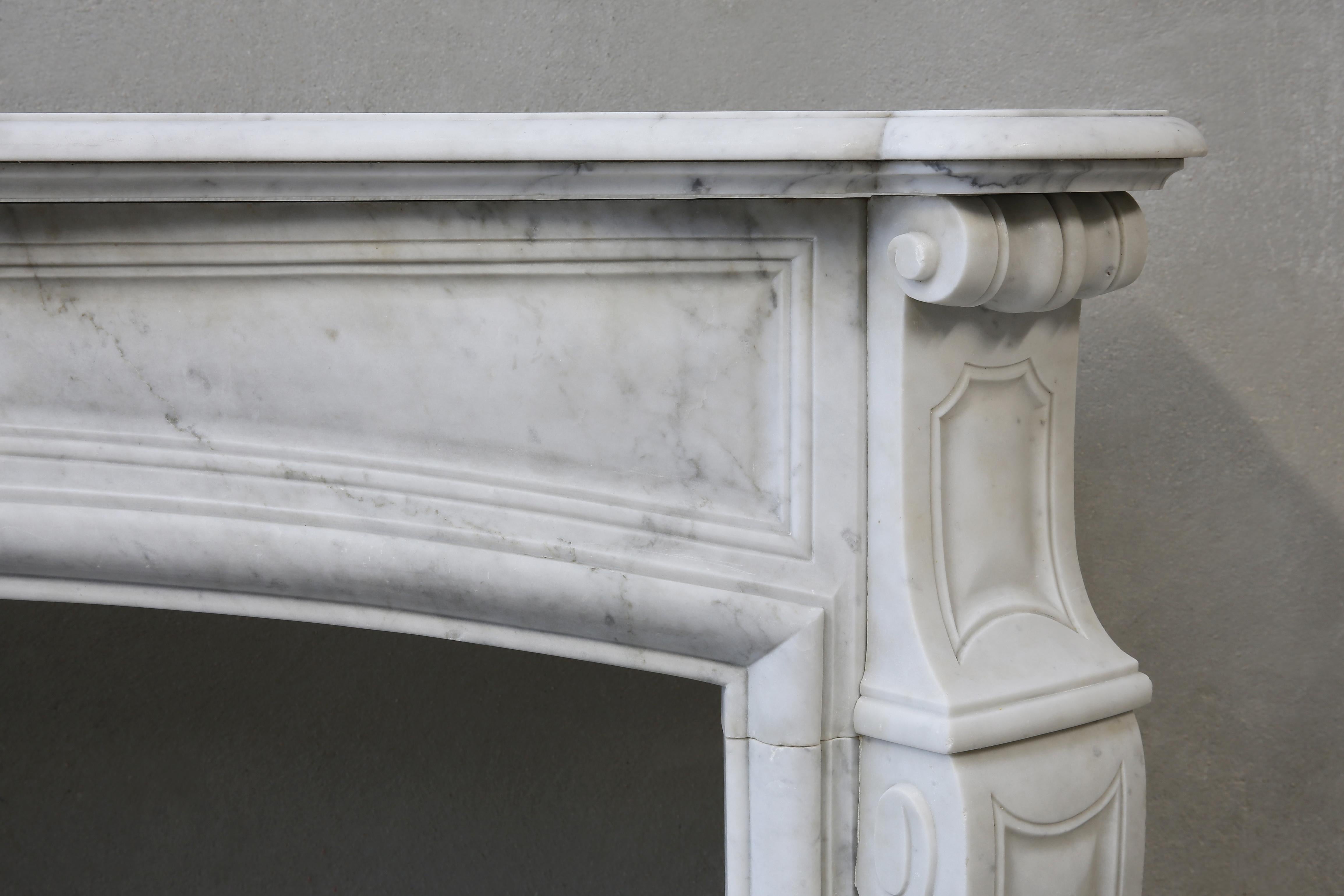 French Louis XV Style Carrara Marble Mantel from the 19th Century