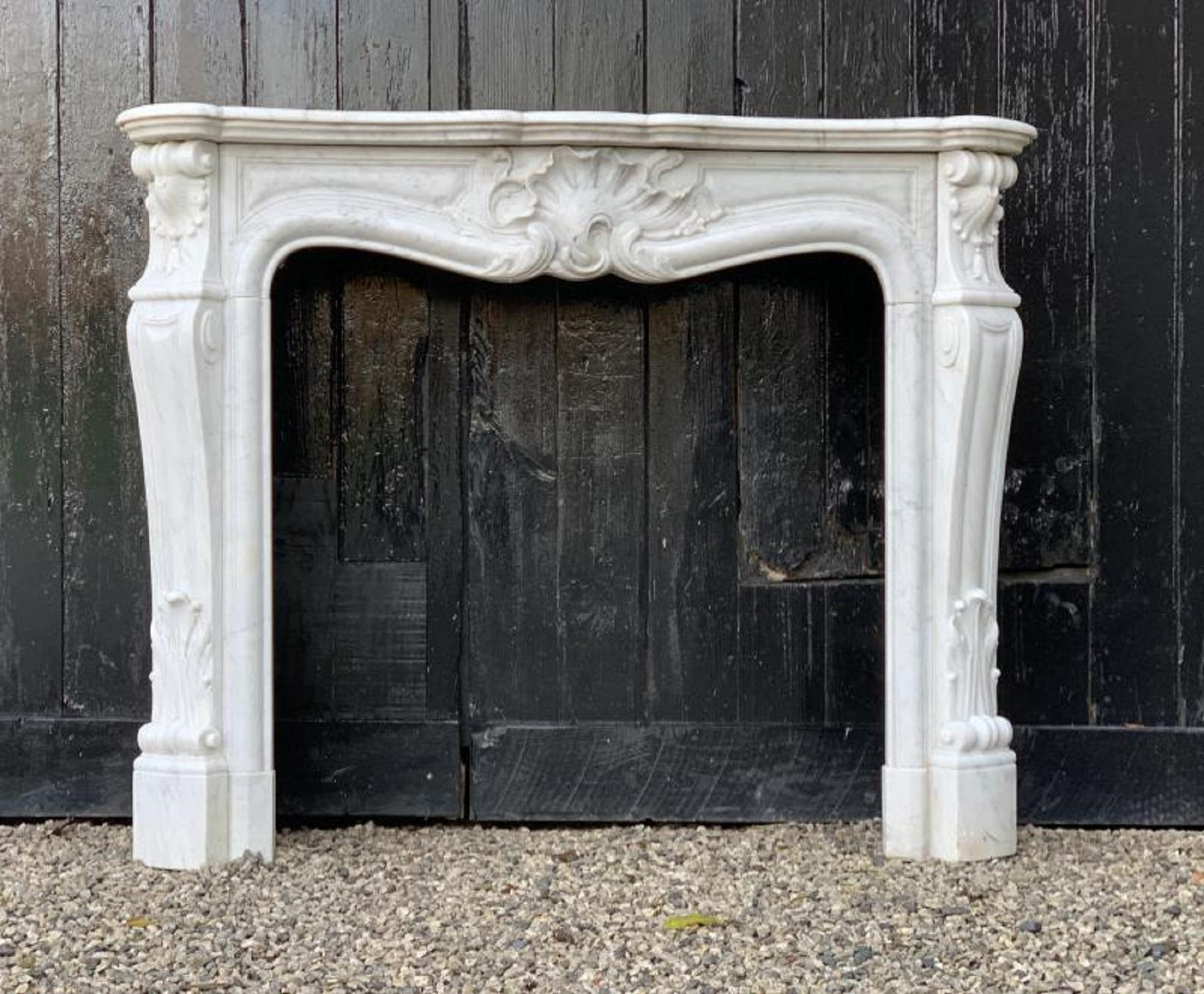 Louis XV Style Carrara White Marble Fireplace 3