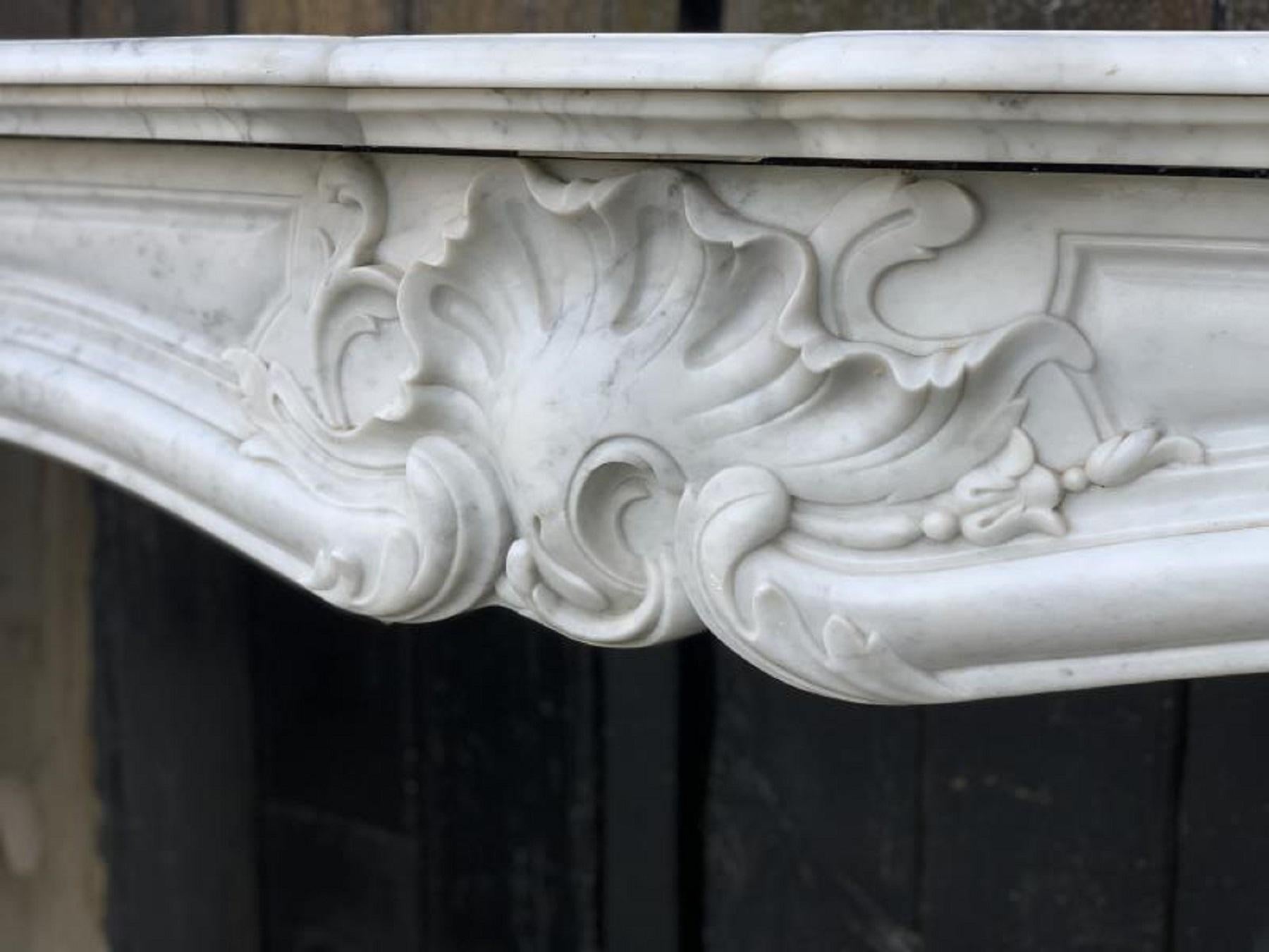 Louis XV Style Carrara White Marble Fireplace 1