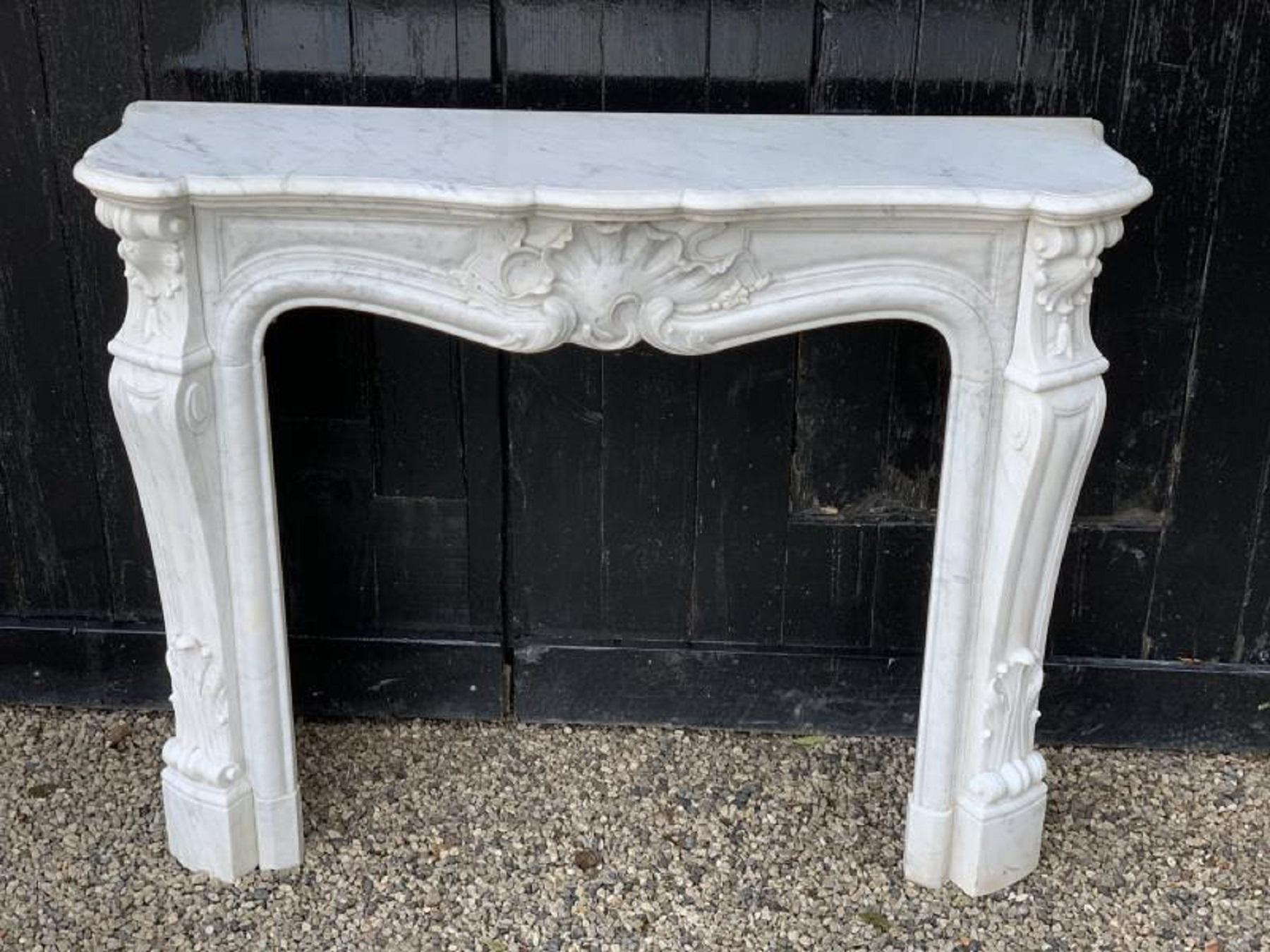 Louis XV Style Carrara White Marble Fireplace 2