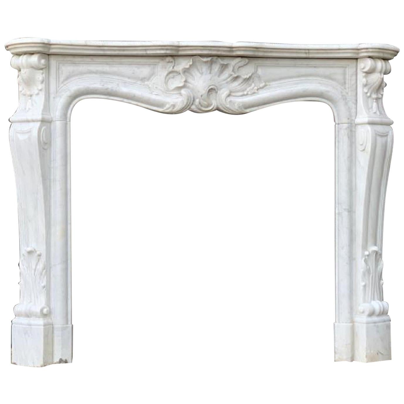 Louis XV Style Carrara White Marble Fireplace