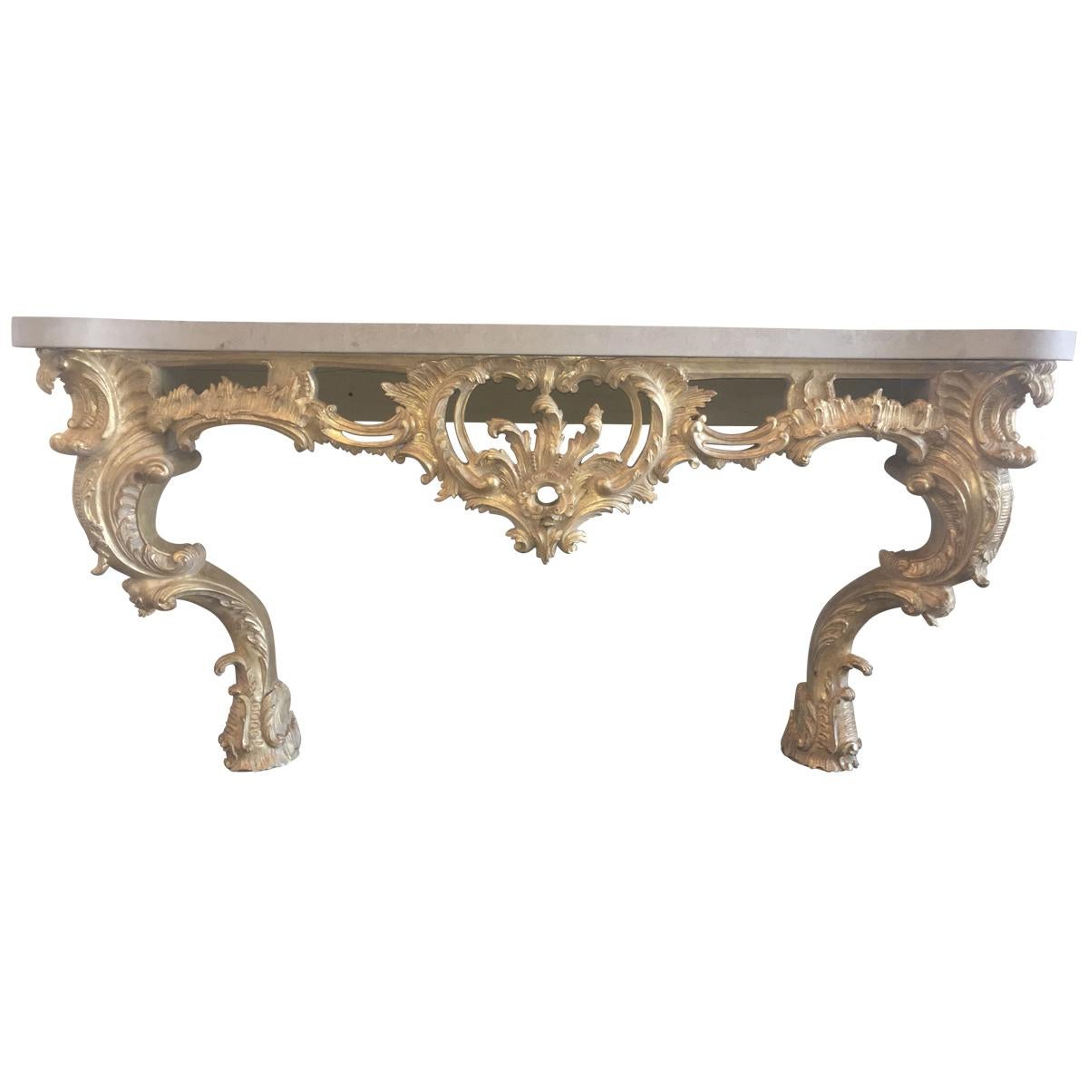 Louis XV Style Carved and Gilded Wood Console Table For Sale