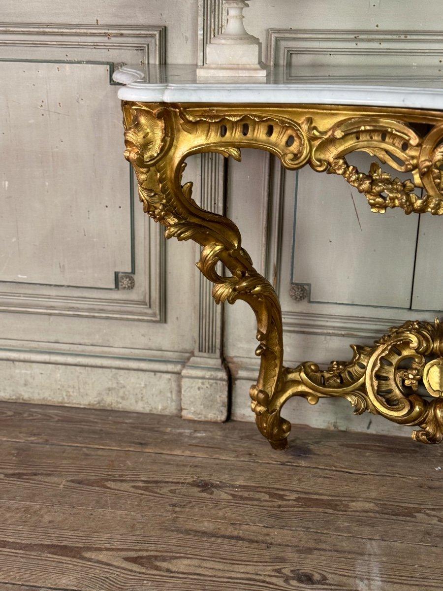 Louis XV Style Carved And Gilt Wood Carrara Marble Console, 19th Century 7