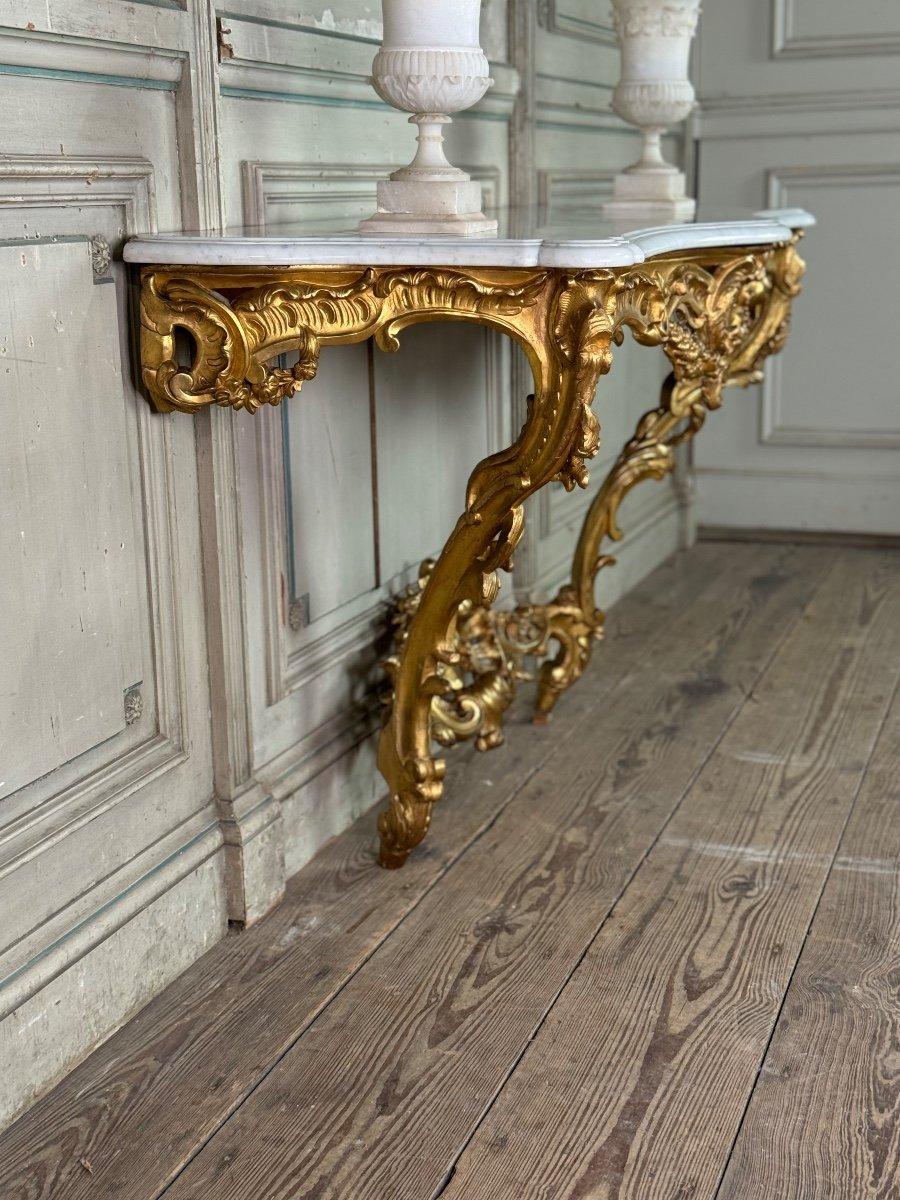 Louis XV Style Carved And Gilt Wood Carrara Marble Console, 19th Century 9