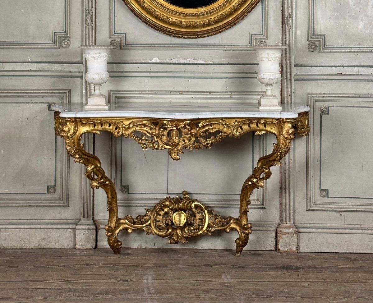 Louis XV Style Carved And Gilt Wood Carrara Marble Console, 19th Century 10
