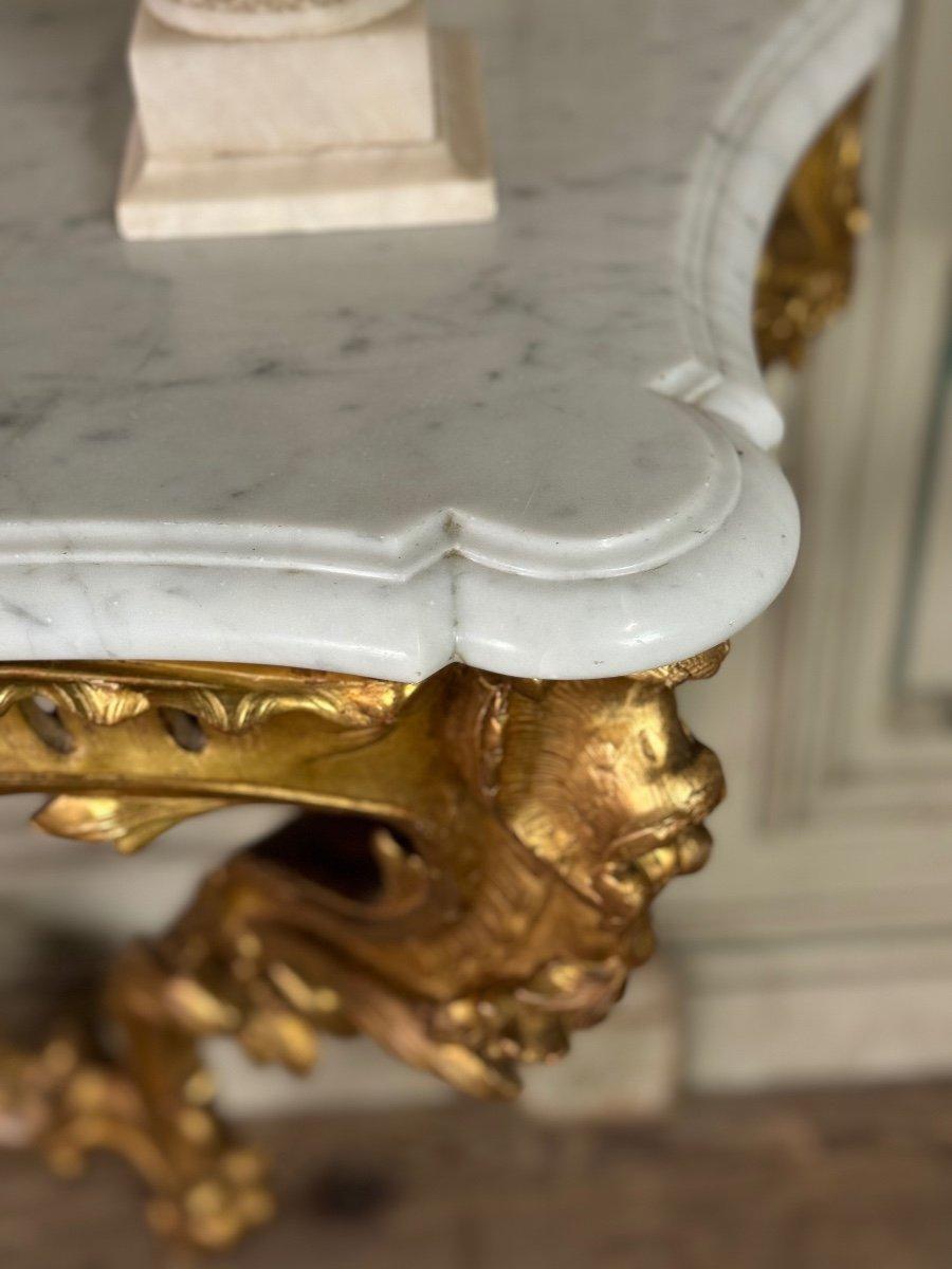 French Louis XV Style Carved And Gilt Wood Carrara Marble Console, 19th Century