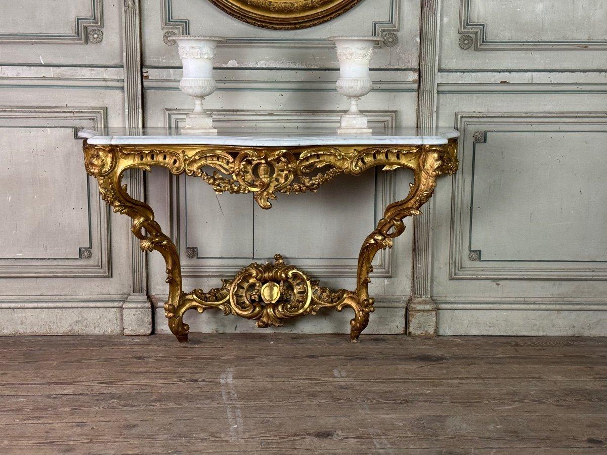 Louis XV Style Carved And Gilt Wood Carrara Marble Console, 19th Century 2