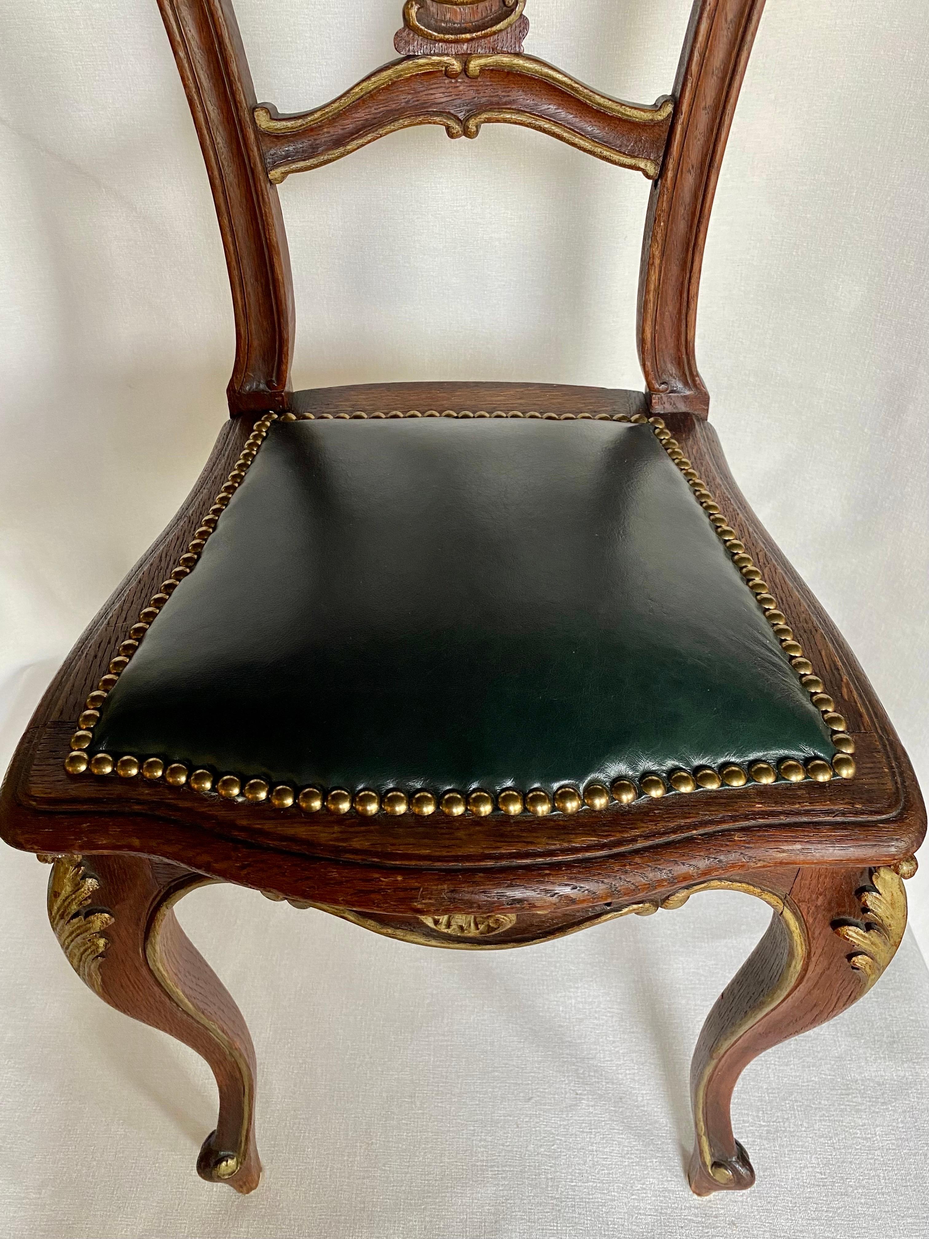 Louis XV Style Carved Gilt Wood Side Accent Leather Chair For Sale 8