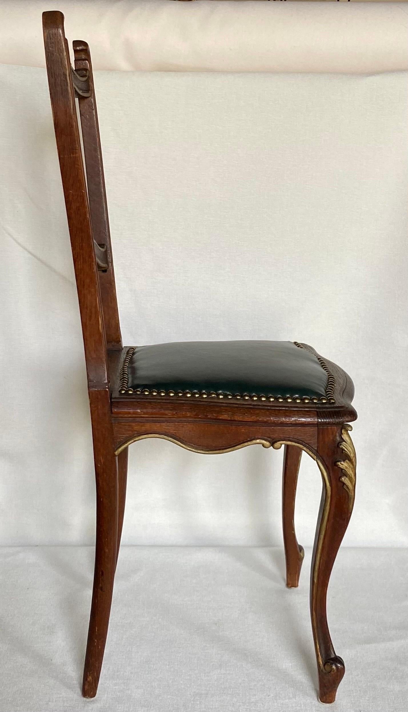 Louis XV Style Carved Gilt Wood Side Accent Leather Chair In Good Condition For Sale In Lambertville, NJ