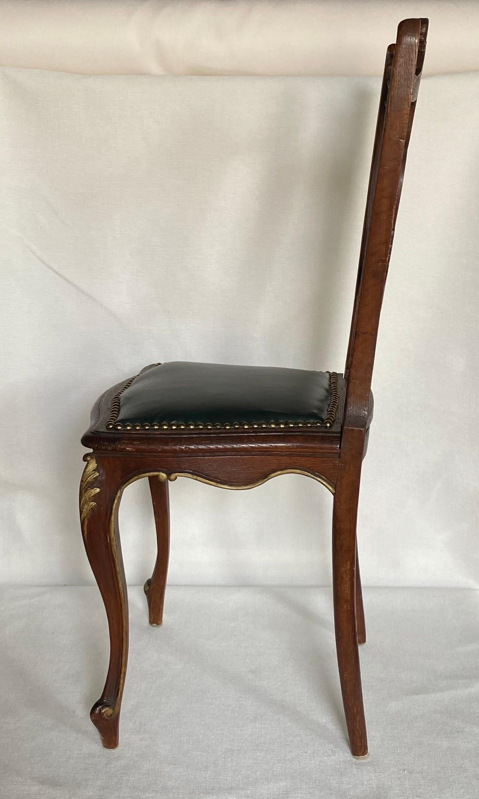 20th Century Louis XV Style Carved Gilt Wood Side Accent Leather Chair For Sale
