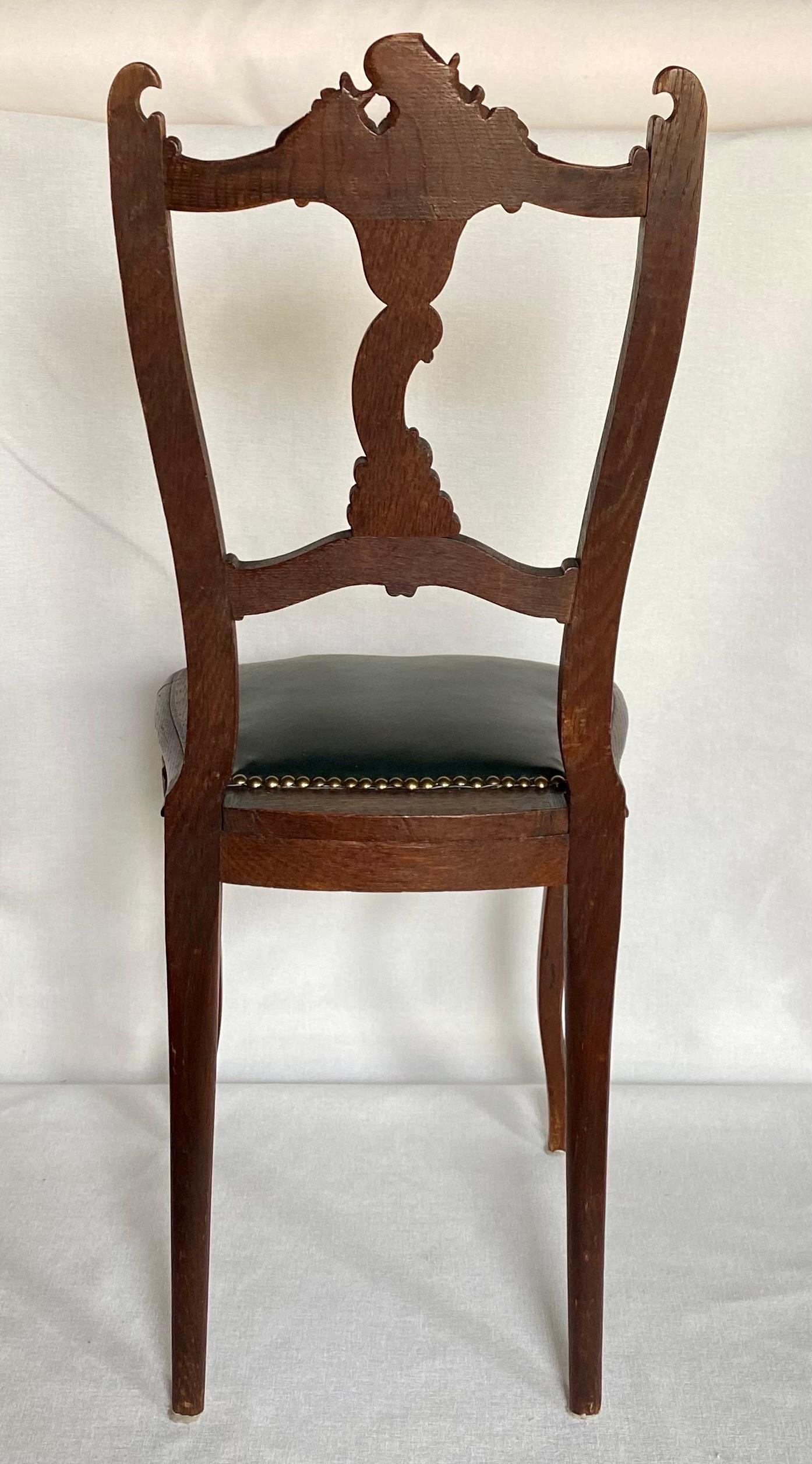Brass Louis XV Style Carved Gilt Wood Side Accent Leather Chair For Sale