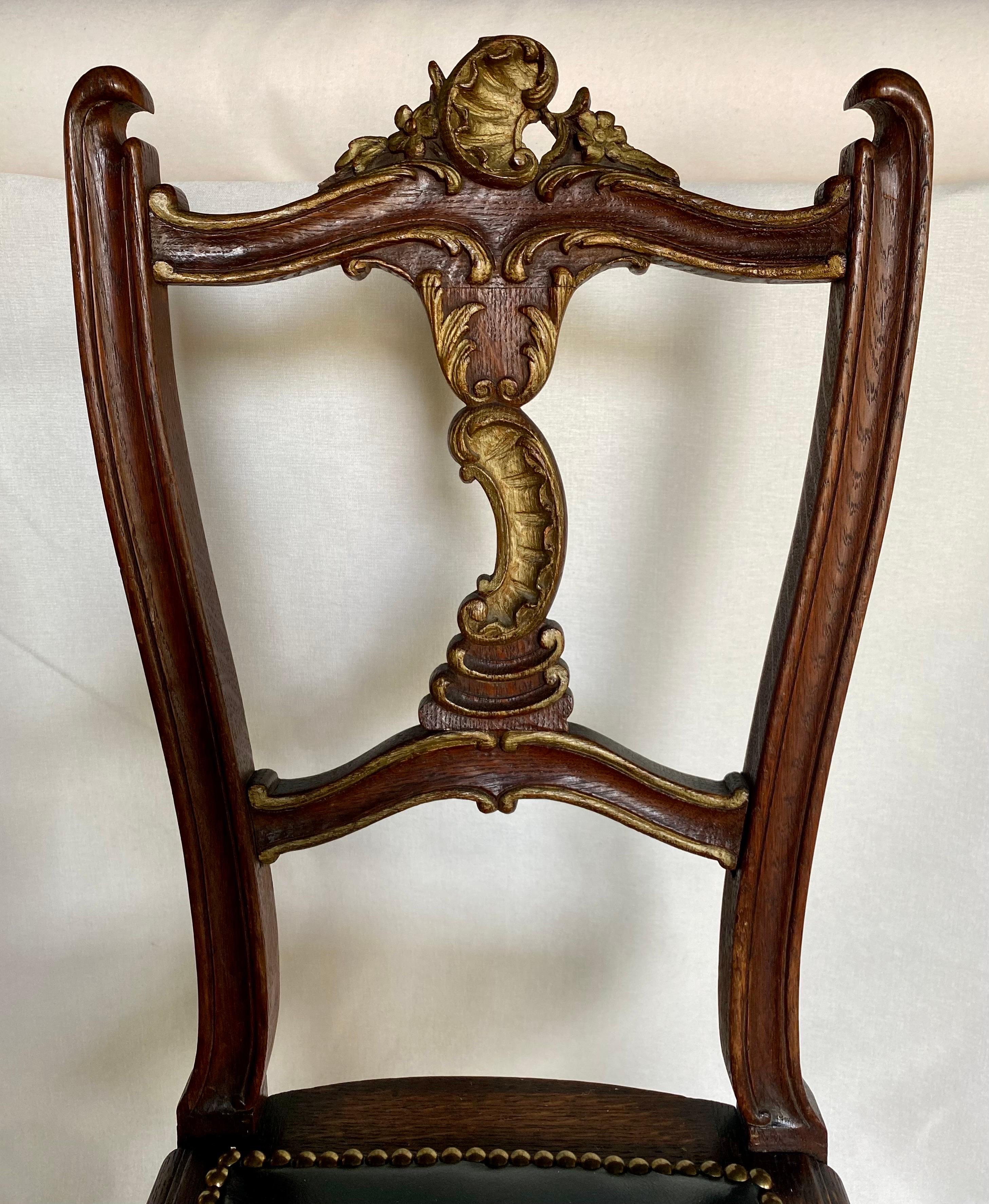 Louis XV Style Carved Gilt Wood Side Accent Leather Chair For Sale 2