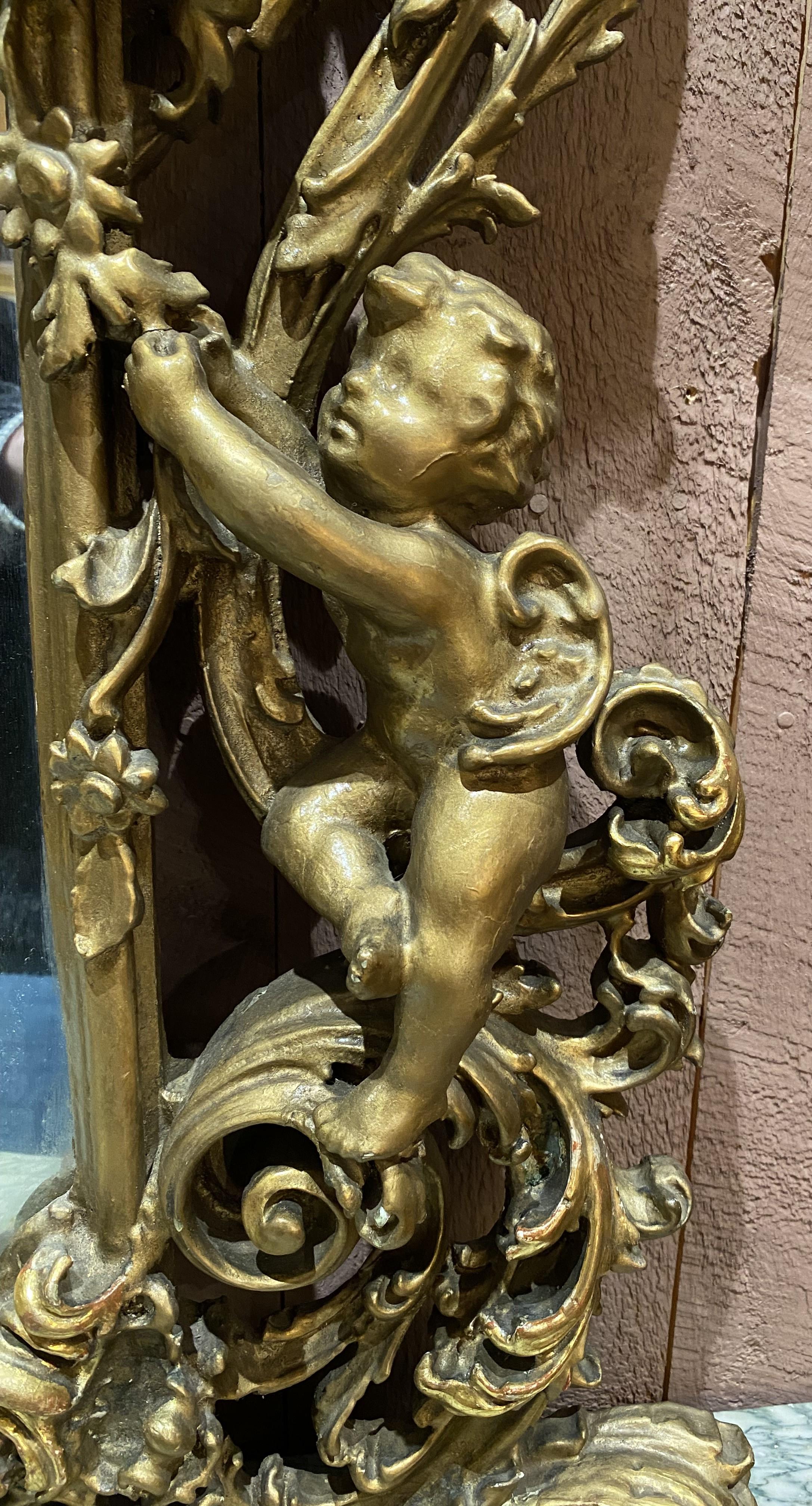 Louis XV Style Carved Giltwood Marble Top Console with Mirror En Suite For Sale 5
