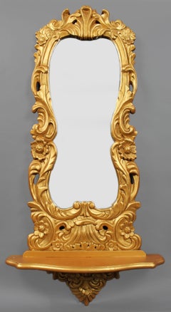 Louis XV Style Carved Giltwood Wall Mirror with Bracket Shelf
