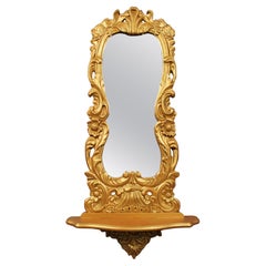 Louis XV Style Carved Giltwood Wall Mirror with Bracket Shelf