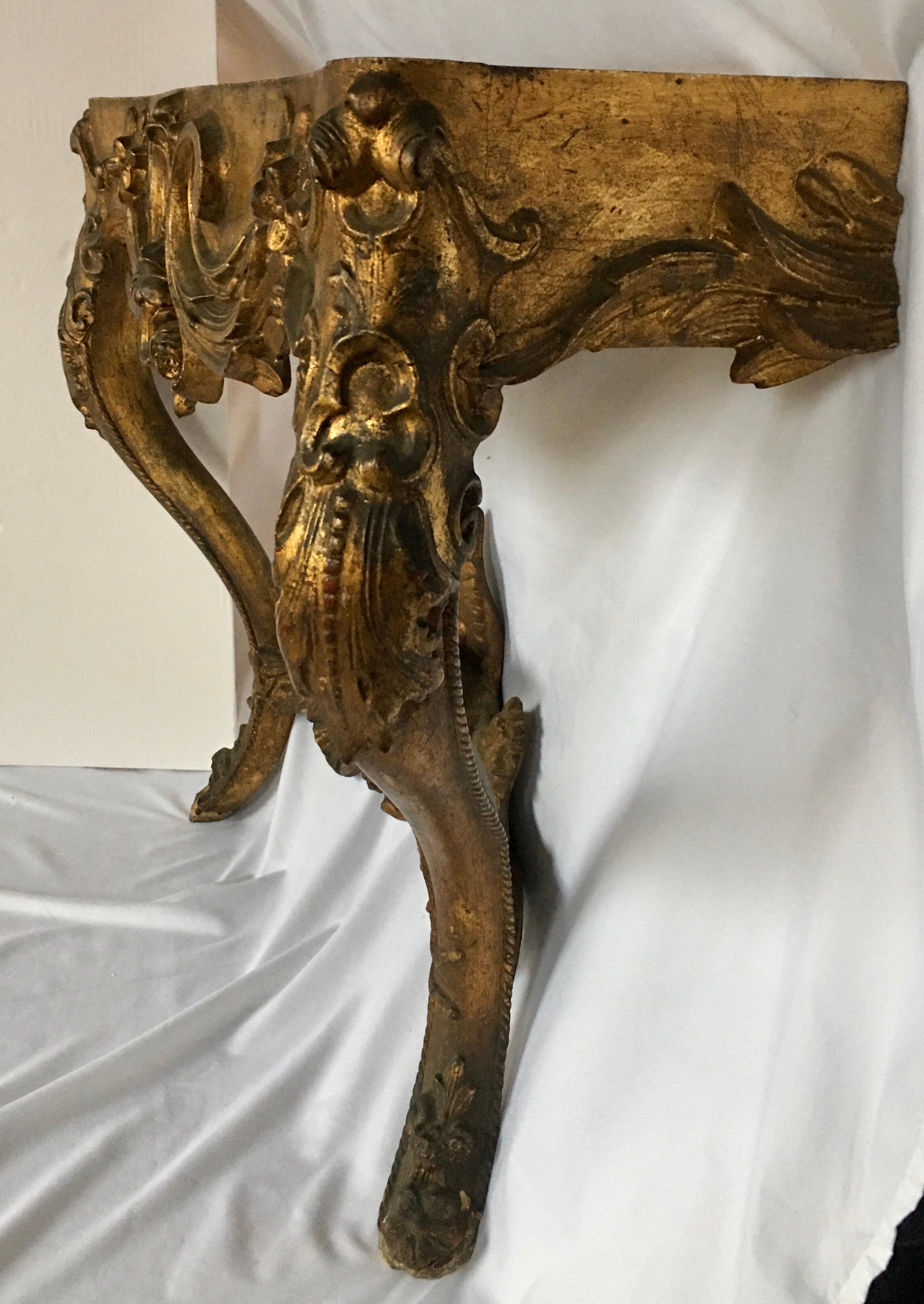 French Louis XV Style Carved Giltwood Wall Mounted Bird Console Table, France