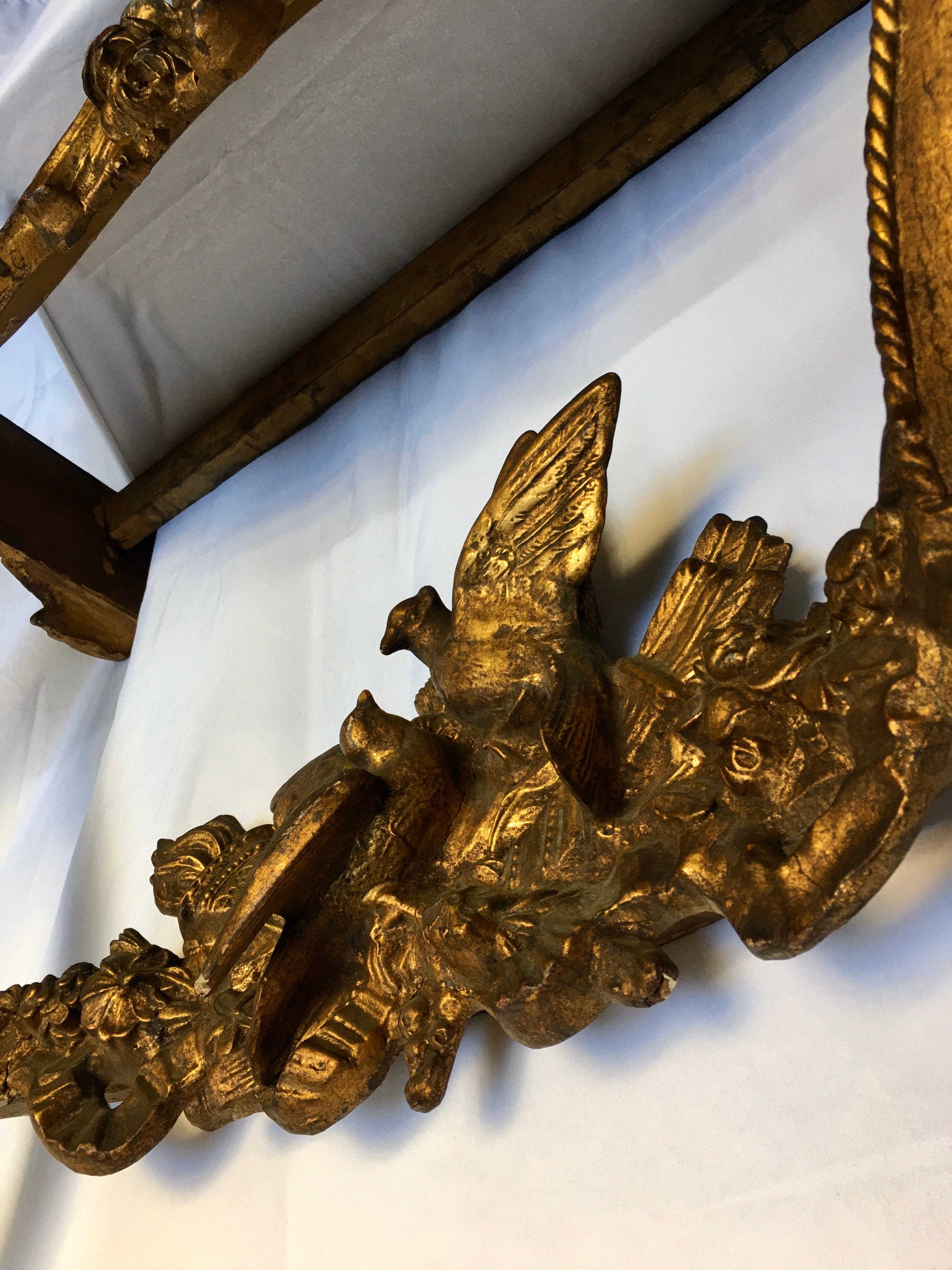 Louis XV Style Carved Giltwood Wall Mounted Bird Console Table, France 3