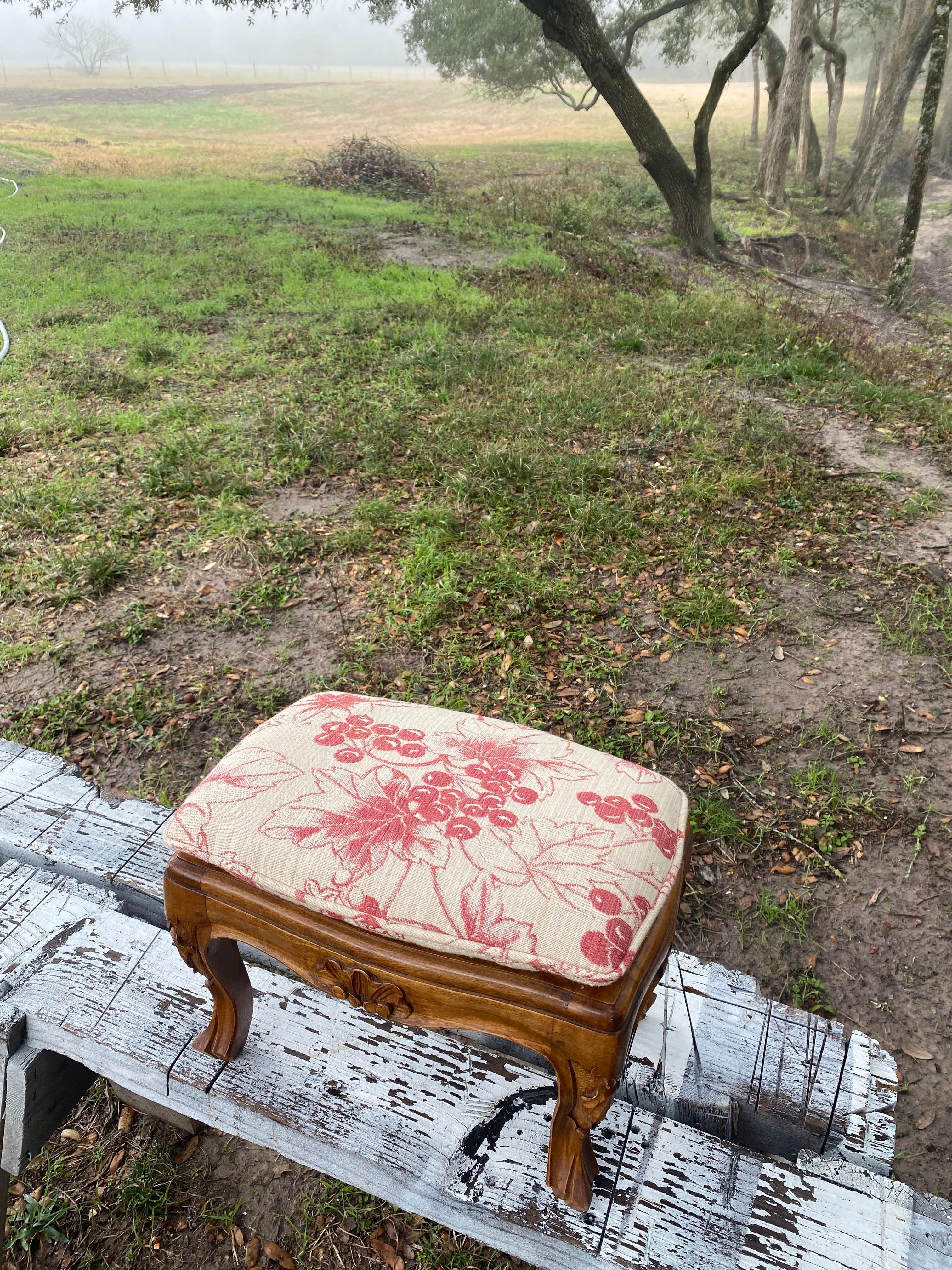 Canne italienne sculptée de style Louis XV + Tabouret en tissu neuf en vente 5