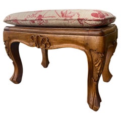 Louis XV Style Carved Italian Cane + New Upholstery Stool