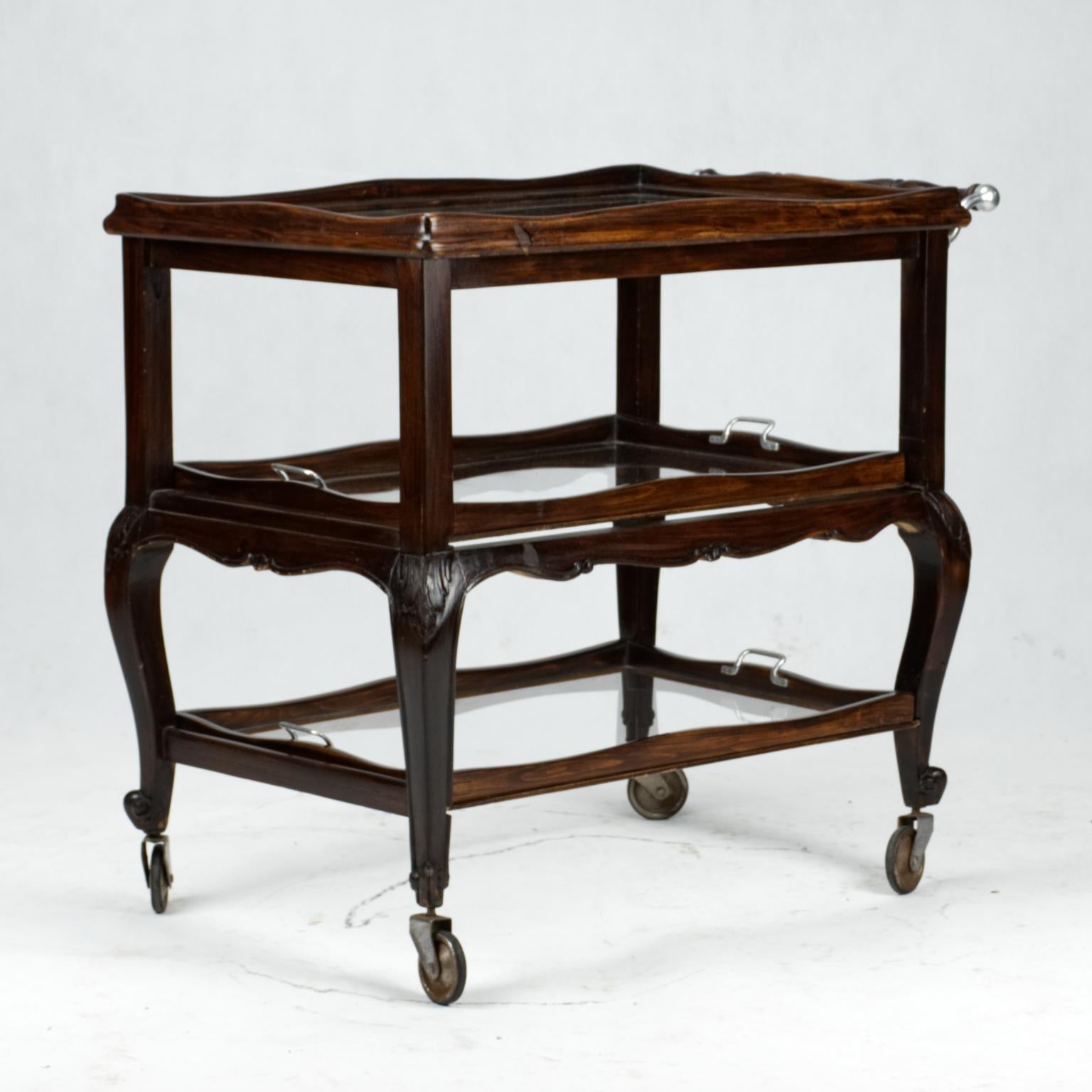 Hand-Carved Louis XV Style Carved Oak Bar Cart, circa 1900