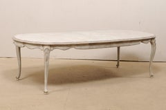 Louis XV Style Carved & Painted Wood Oval-Shaped Dining Table w/ Scalloped Apron