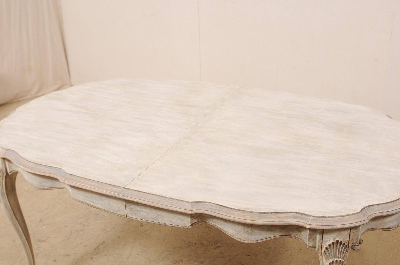 Louis XV Style Carved & Painted Wood Oval-Shaped Dining Table w/ Scalloped Apron 1