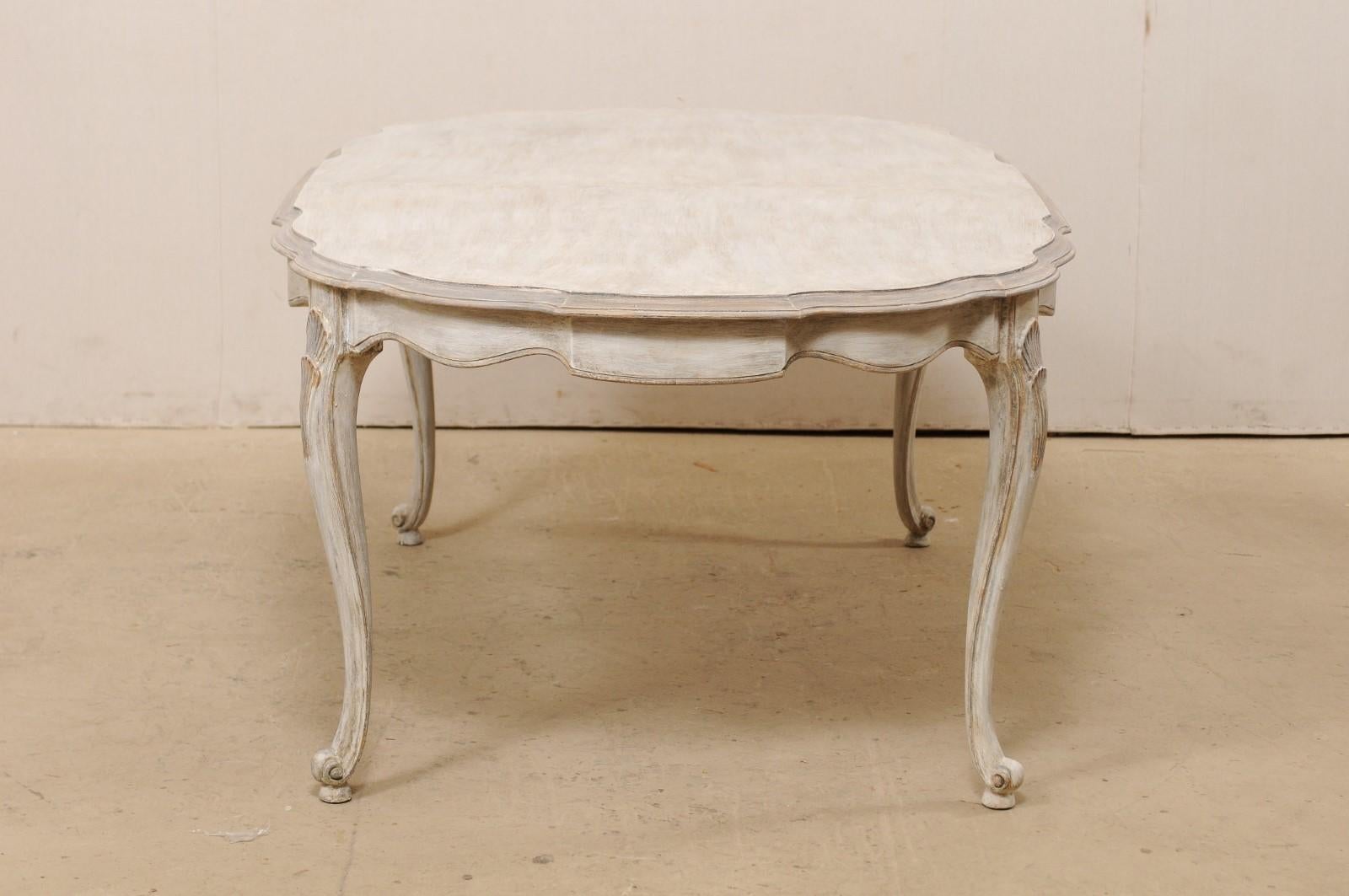 Louis XV Style Carved & Painted Wood Oval-Shaped Dining Table w/ Scalloped Apron 2