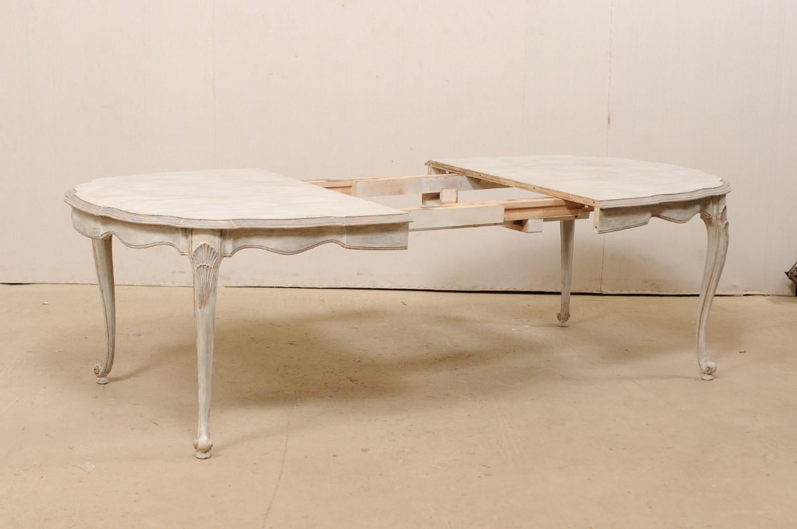 Louis XV Style Carved & Painted Wood Oval-Shaped Dining Table w/ Scalloped Apron 3
