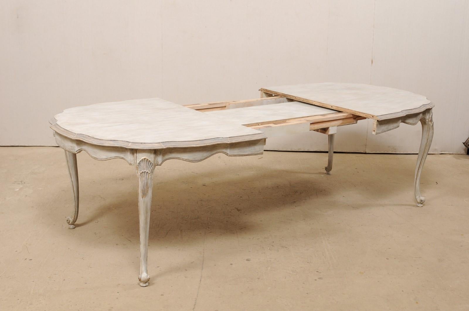 Louis XV Style Carved & Painted Wood Oval-Shaped Dining Table w/ Scalloped Apron 4