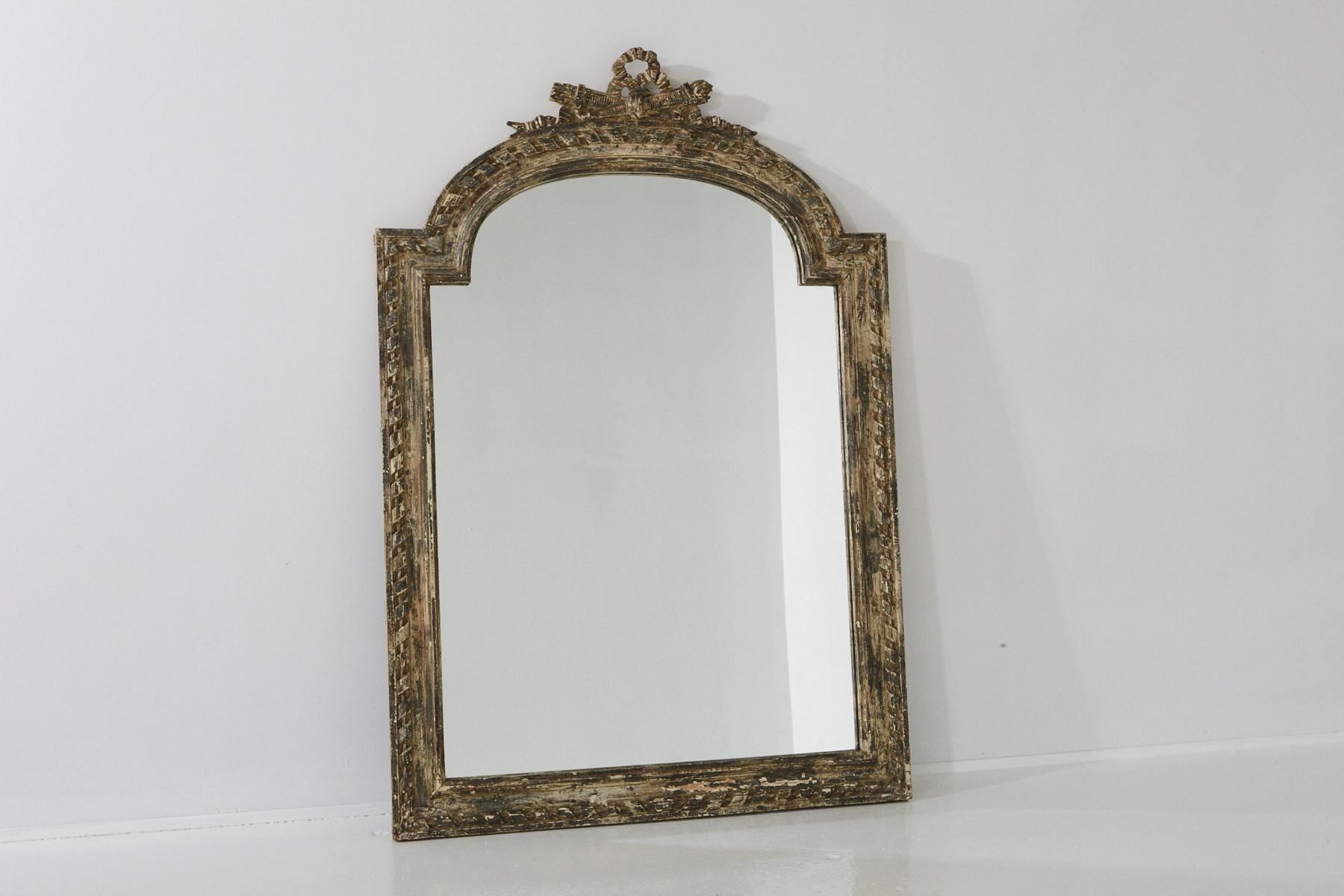 Louis XV Style Carved Wall Mirror with Distressed Finish, France, 19th Century 1