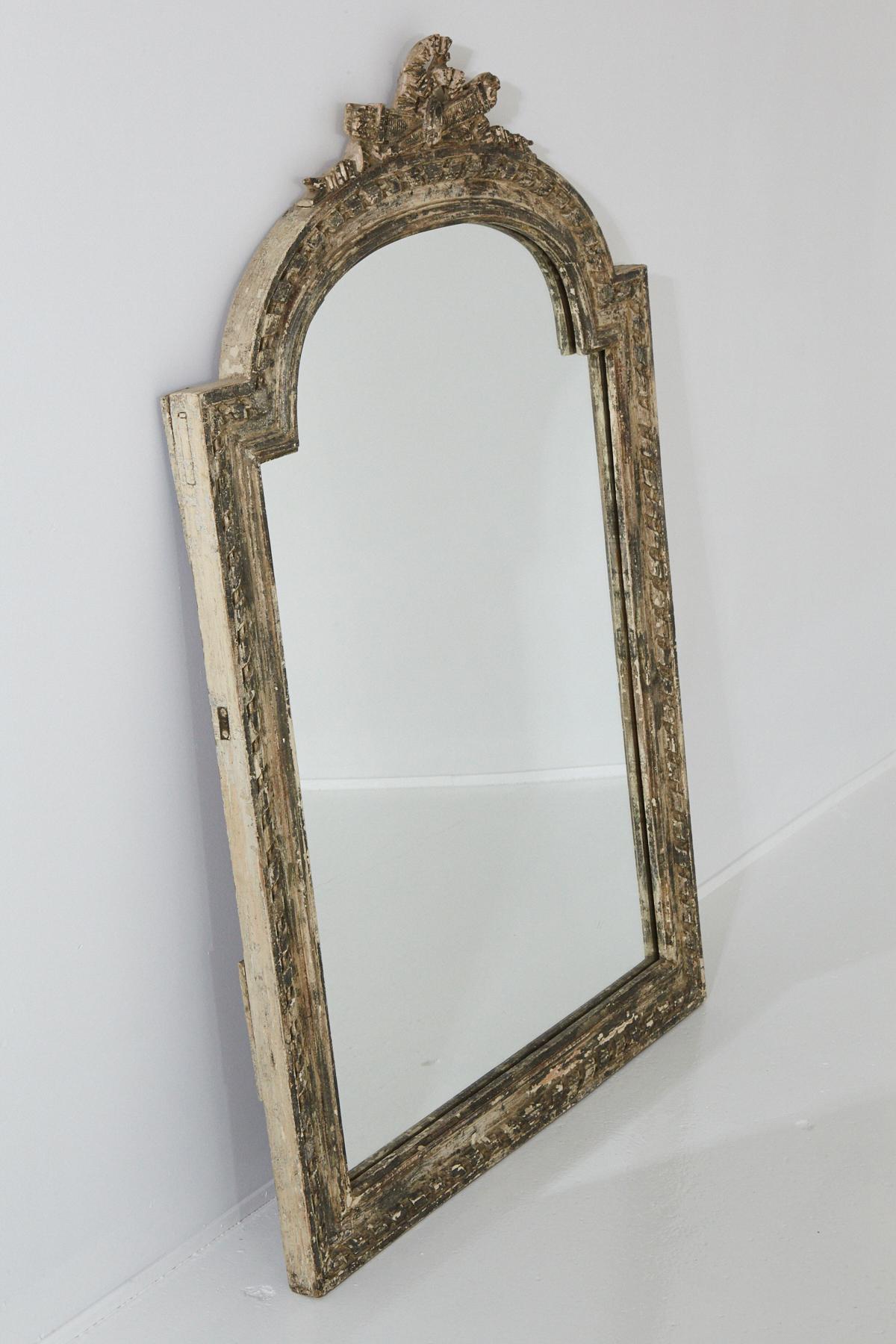 Louis XV Style Carved Wall Mirror with Distressed Finish, France, 19th Century 2