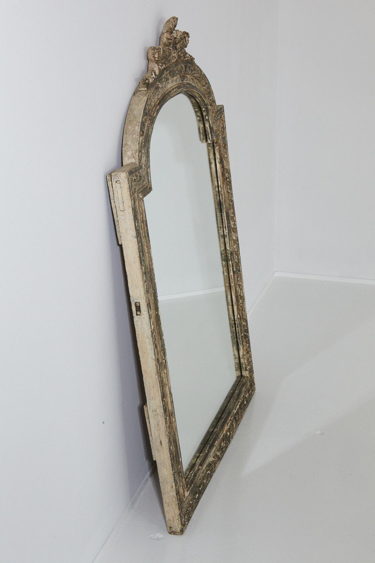 Louis XV Style Carved Wall Mirror with Distressed Finish, France, 19th Century 3