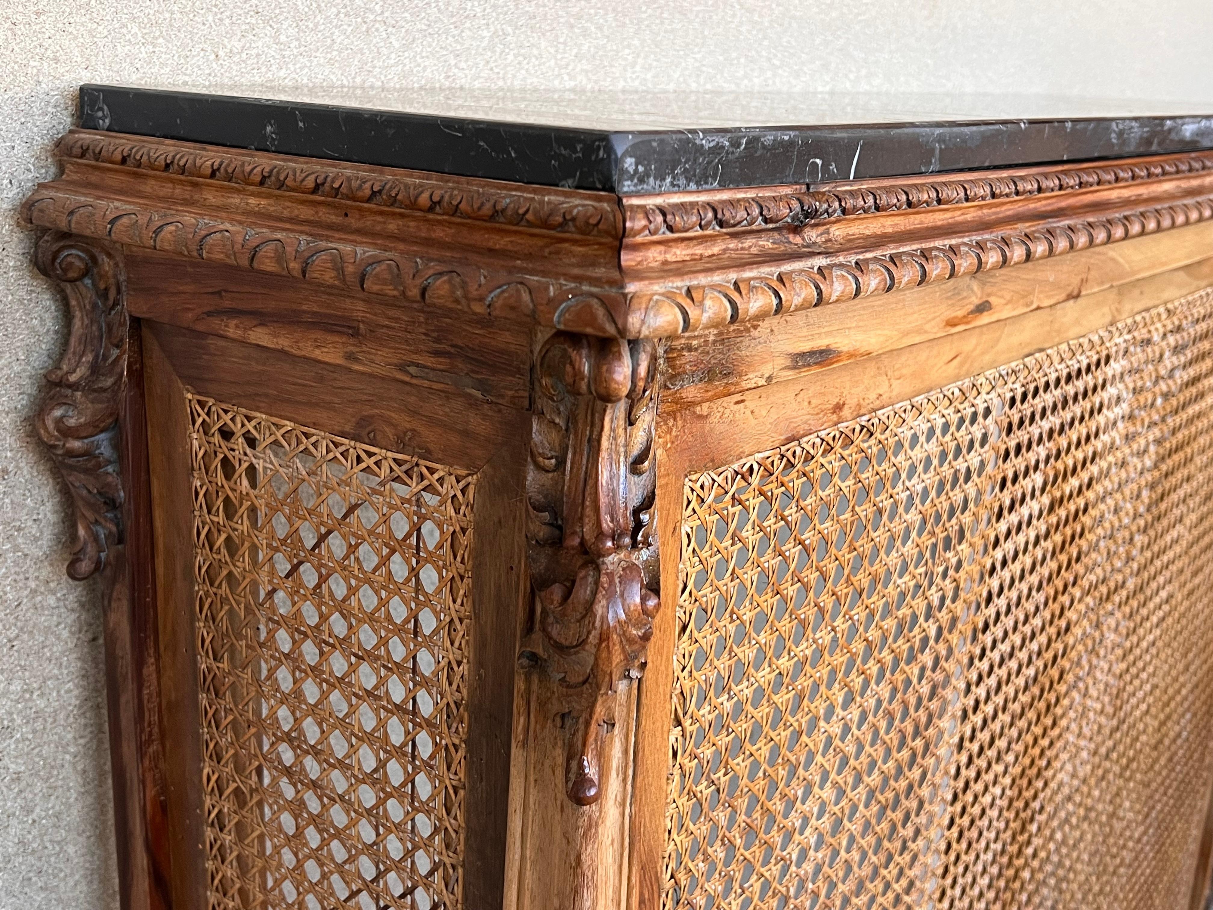 Louis XV Style Carved Walnut and Cane Console or Radiator Cover Spain circa 1920 In Good Condition In Miami, FL