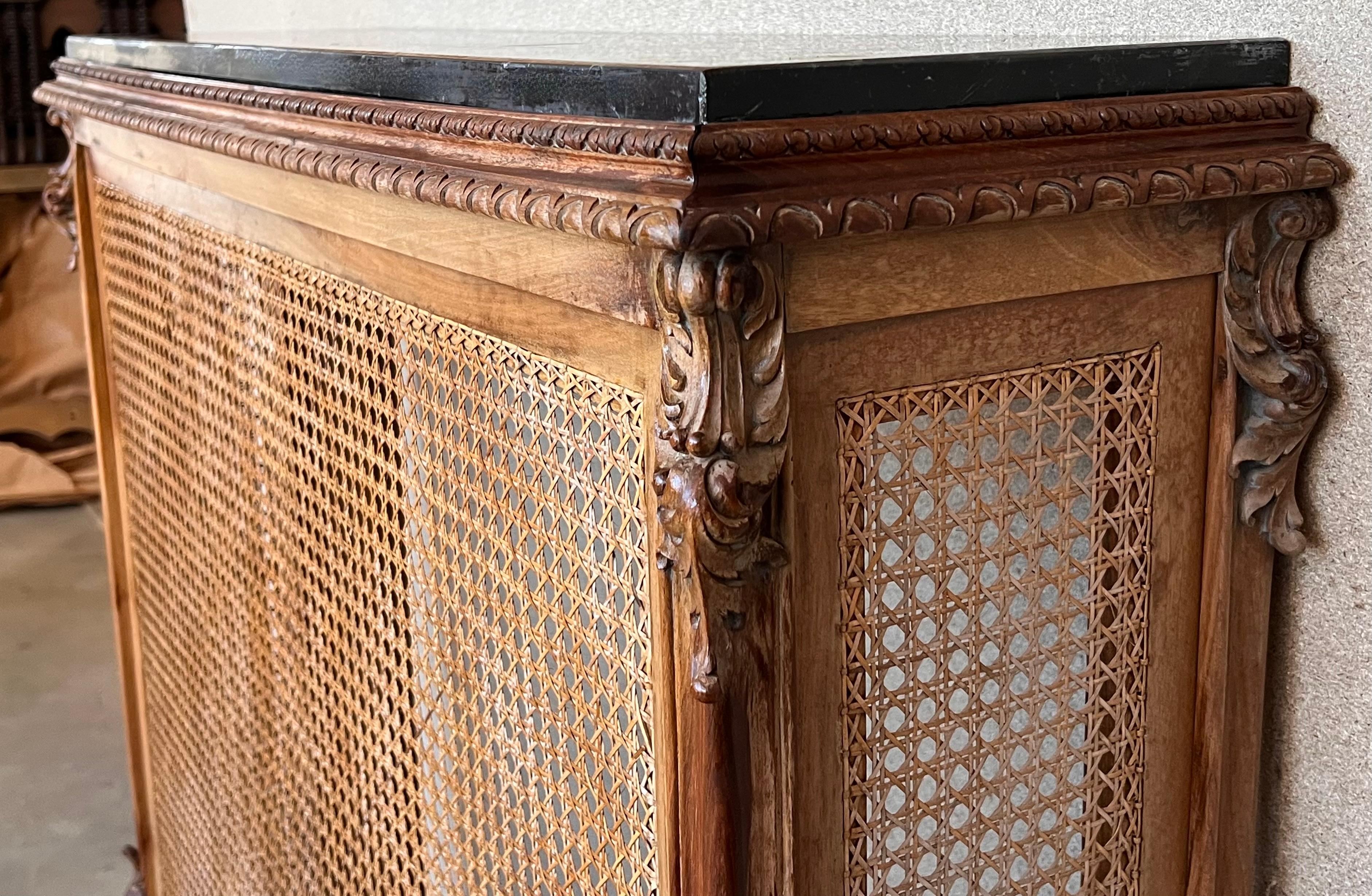 20th Century Louis XV Style Carved Walnut and Cane Console or Radiator Cover Spain circa 1920