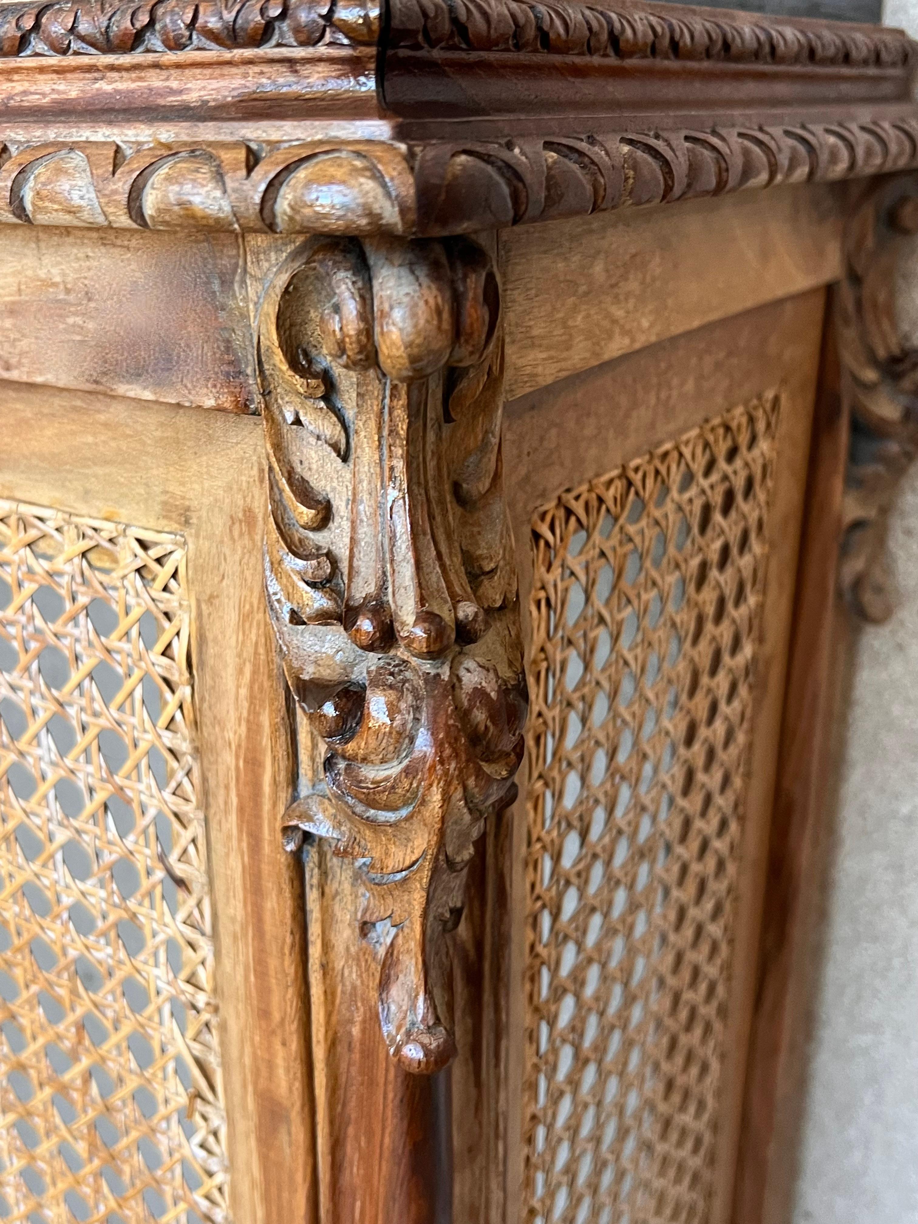 Louis XV Style Carved Walnut and Cane Console or Radiator Cover Spain circa 1920 3