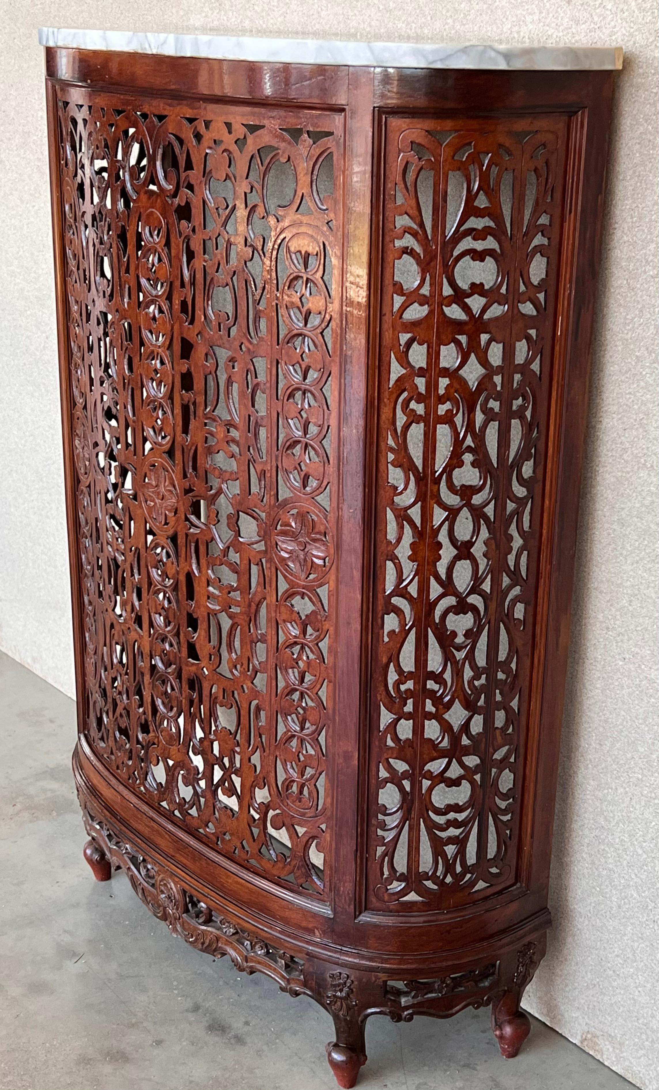 Cane Louis XV Style Carved Walnut and Marble Top Console Table or Radiator Cover For Sale