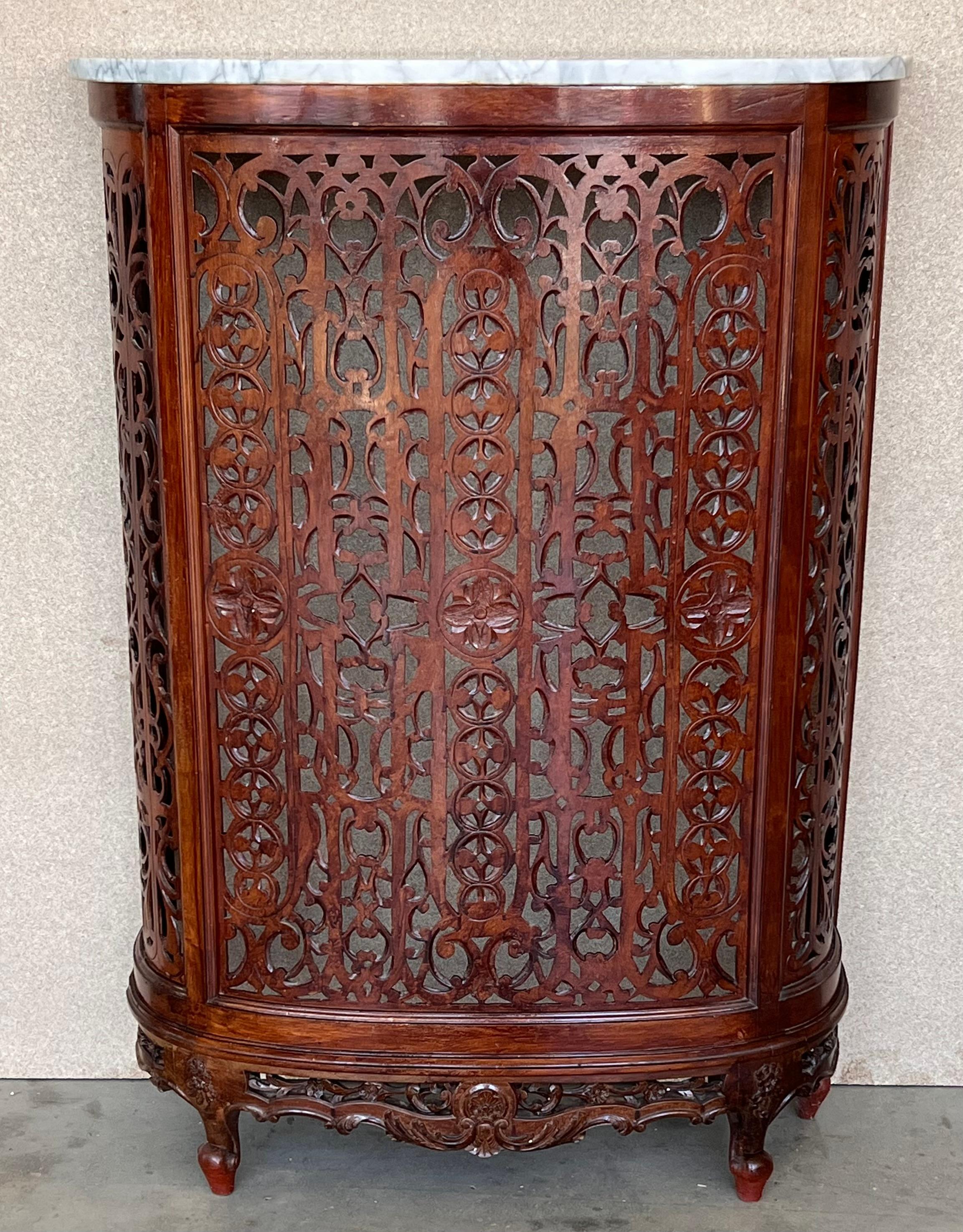 Art Nouveau Louis XV Style Carved Walnut and Marble Top Console Table or Radiator Cover For Sale