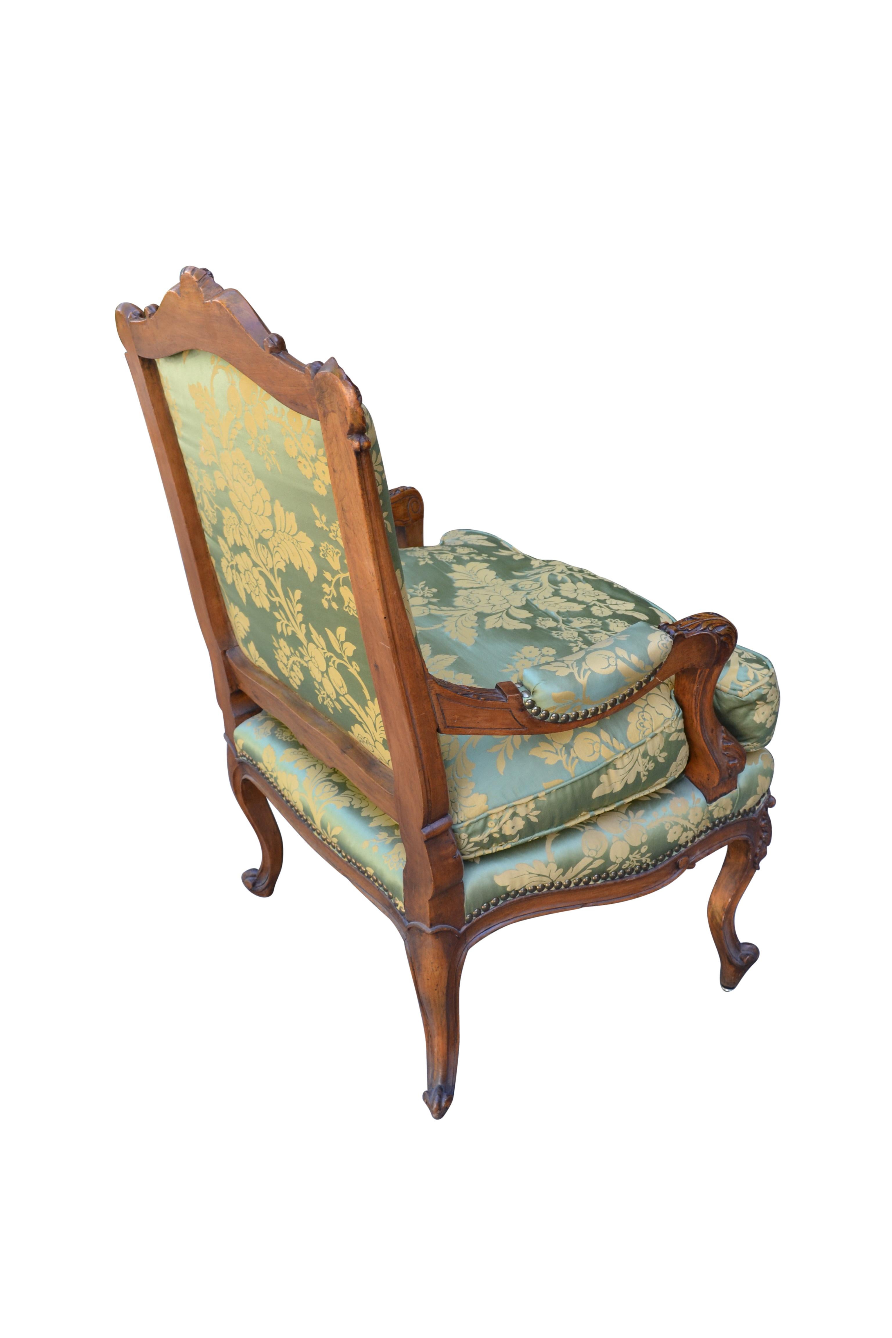 20th Century Louis XV Style Carved Walnut Armchair