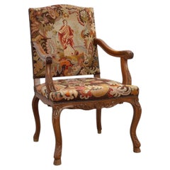 Louis XV Style Carved Walnut Armchair with Needlepoint Upholstery, France
