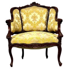 Louis XV Style Carved Walnut Bergère Armchair, France 19th Century