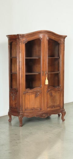 Louis XV Style Carved Walnut Stained Vitrine Armoire