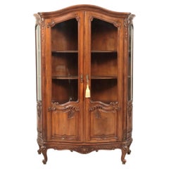 Louis XV Style Carved Walnut Stained Vitrine Armoire