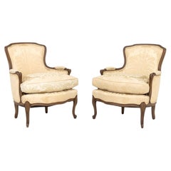 Louis XV Style Carved Wood Bergeres, Pair