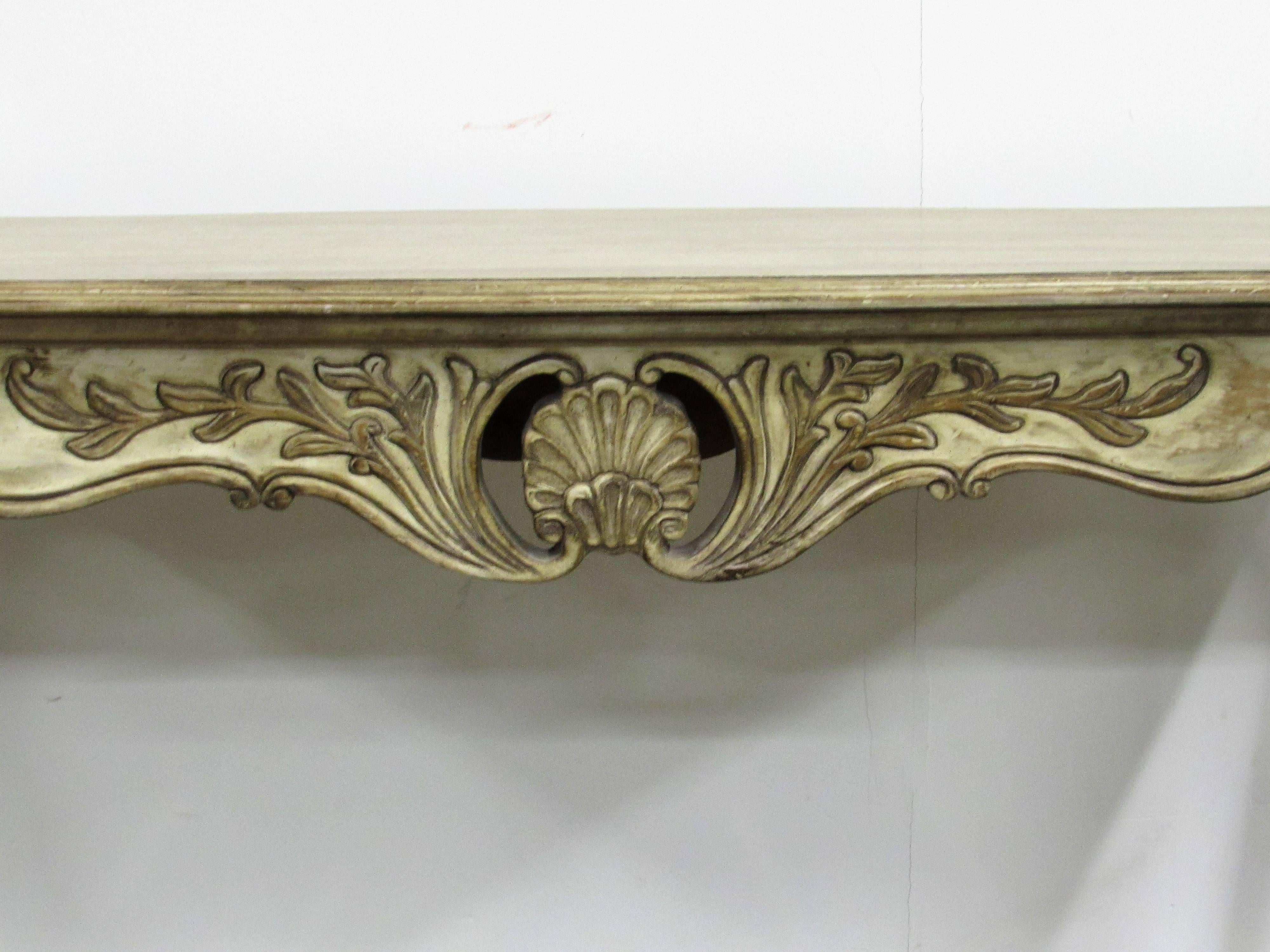 Glazed Louis XV Style Carved Wood Console Table For Sale