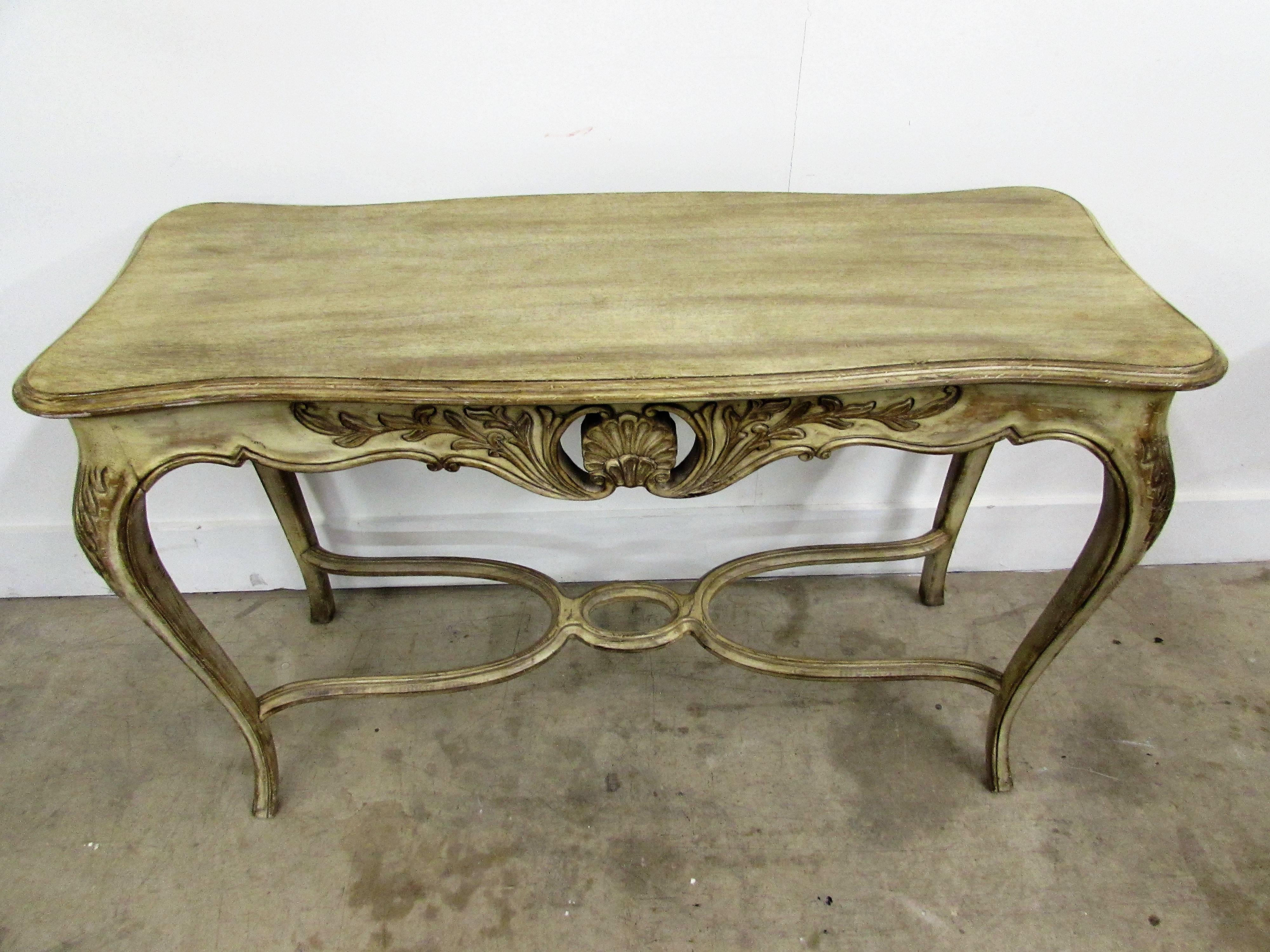 Louis XV Style Carved Wood Console Table In Excellent Condition For Sale In Raleigh, NC