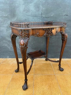 Louis XV Style Carved Wood Side Table with Gallery Top and Cabriole Legs, 1930s