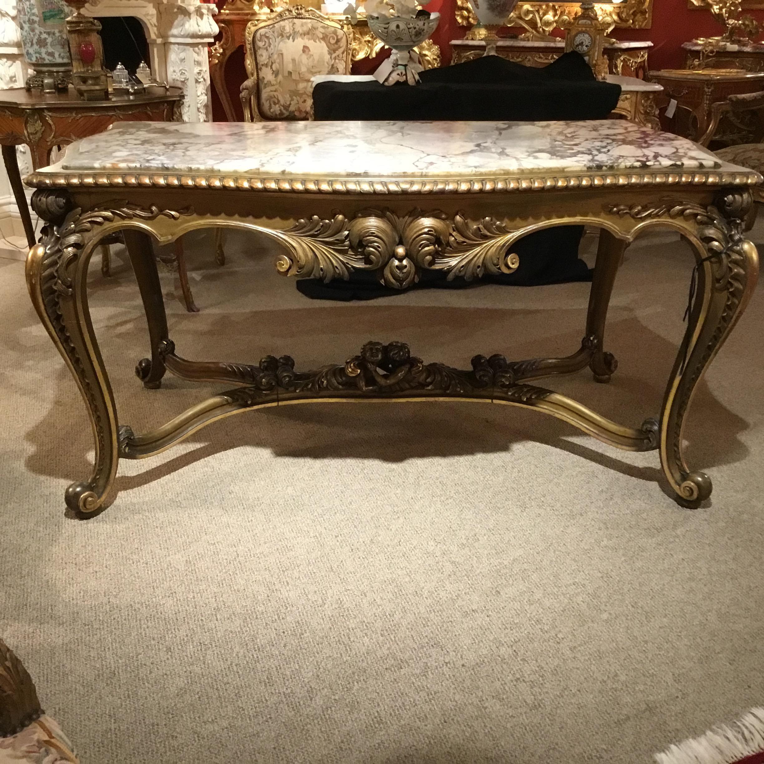 Louis XV Style Center Table, Early 19th Century with Variegated Marble Top 5