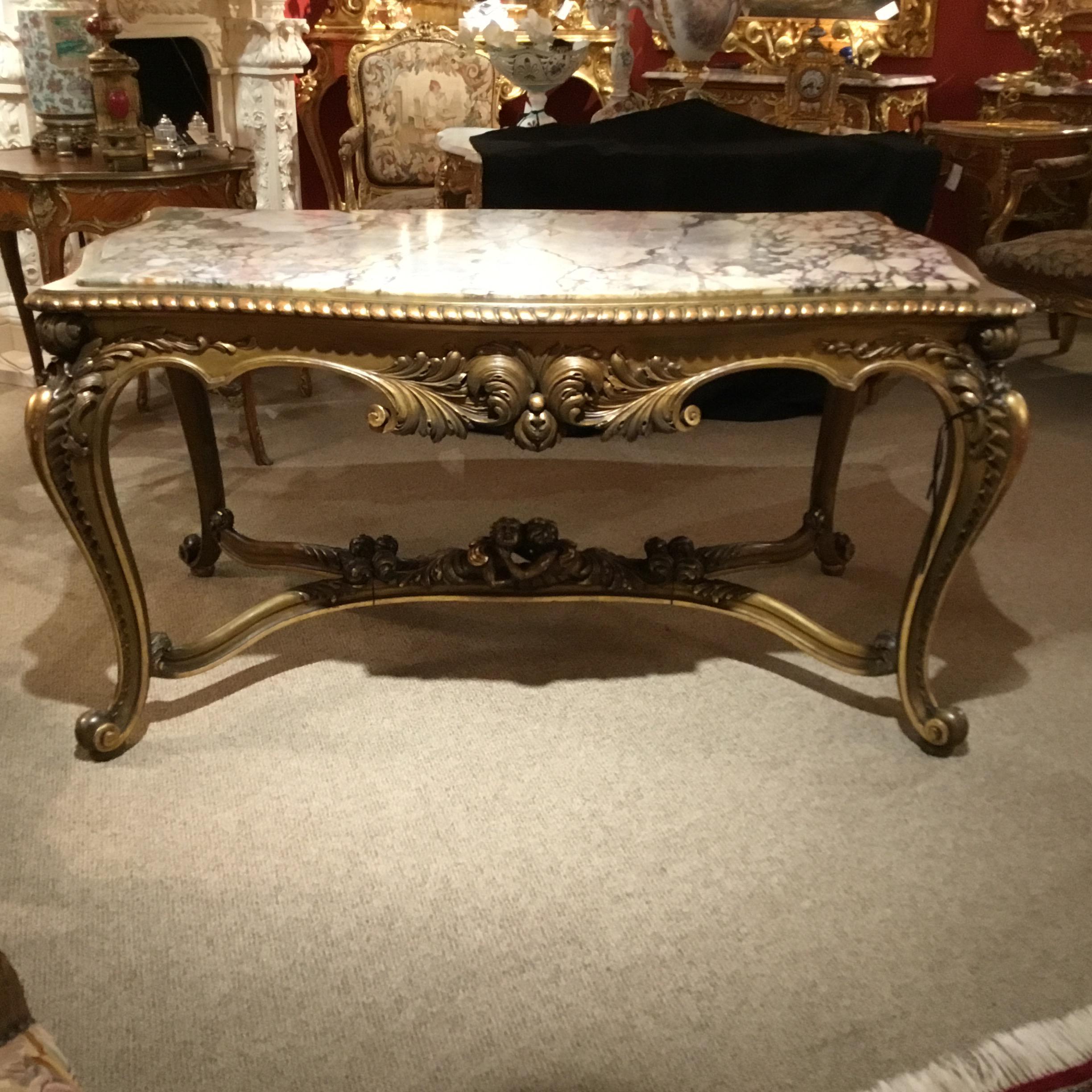 Louis XV Style Center Table, Early 19th Century with Variegated Marble Top 6