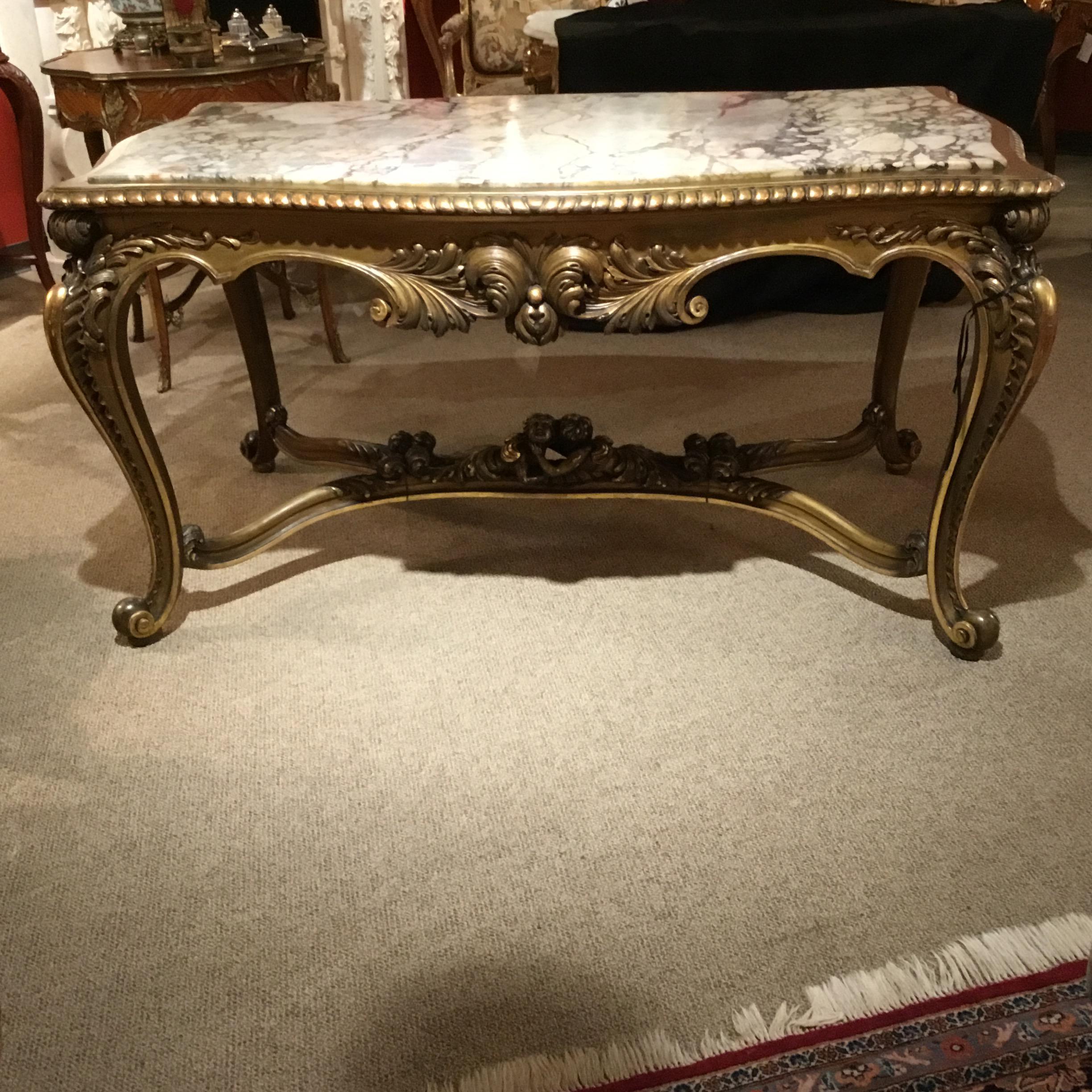 Louis XV Style Center Table, Early 19th Century with Variegated Marble Top 7